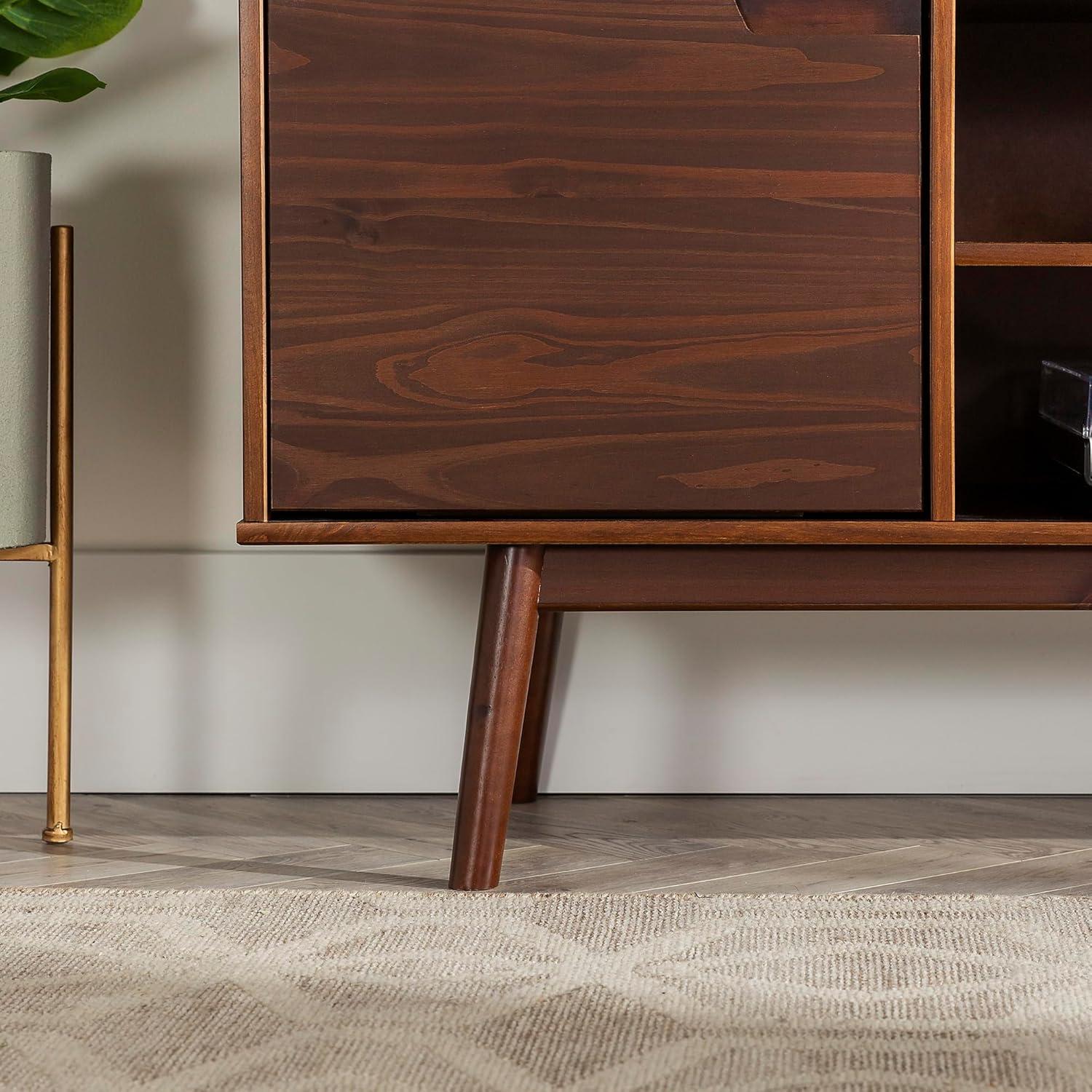 Walnut Solid Wood 58" Modern TV Stand with Cabinet