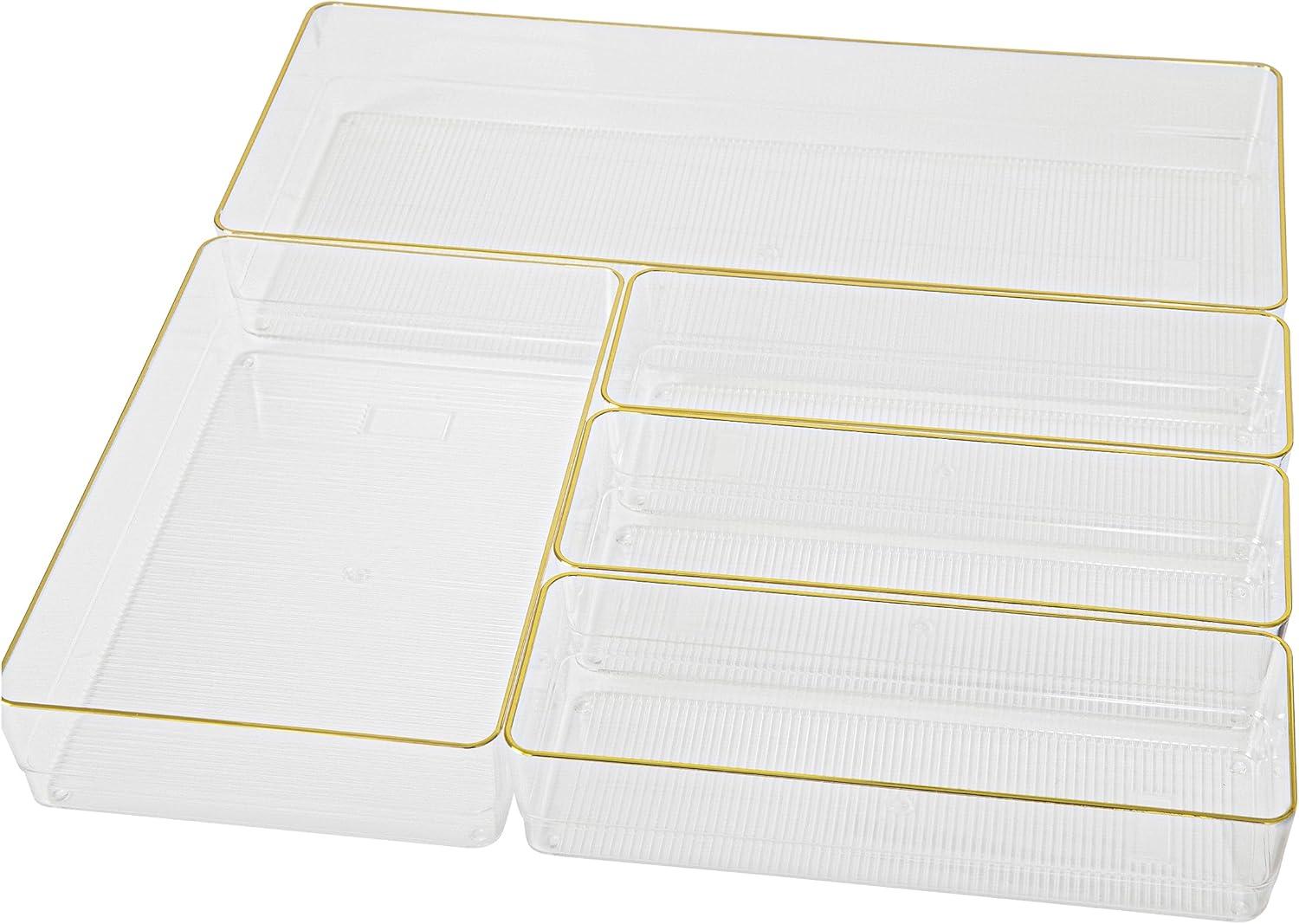 Thomas Martha Stewart Plastic Stackable Office Desk Drawer Organizer Set with Metallic Trim