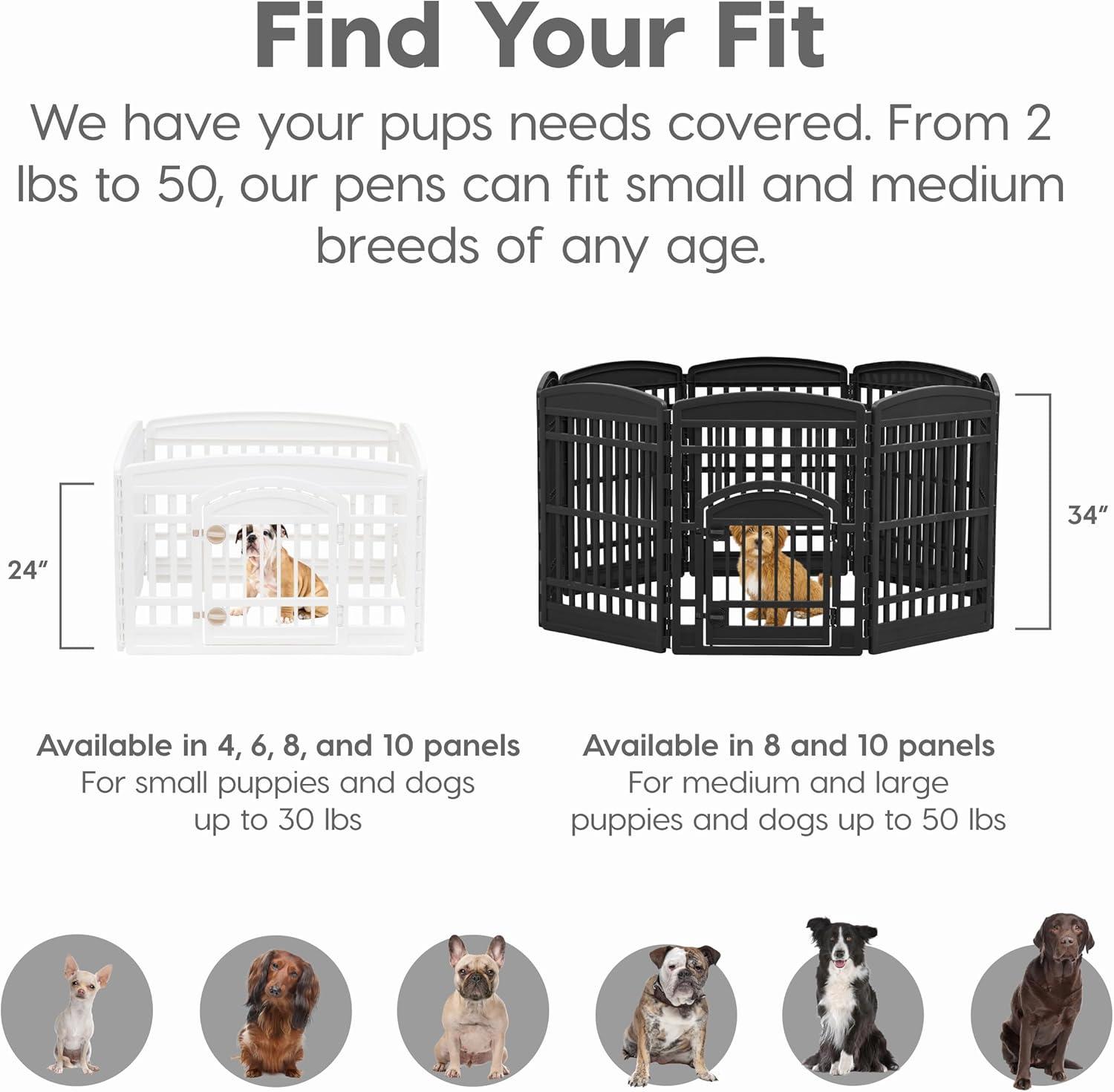 IRIS USA 24" Exercise 6-Panel Pet Playpen with Door, Dog Cat Playpen For Puppy Small Dogs Keep Pets Secure Easy Assemble Easy Storing, White