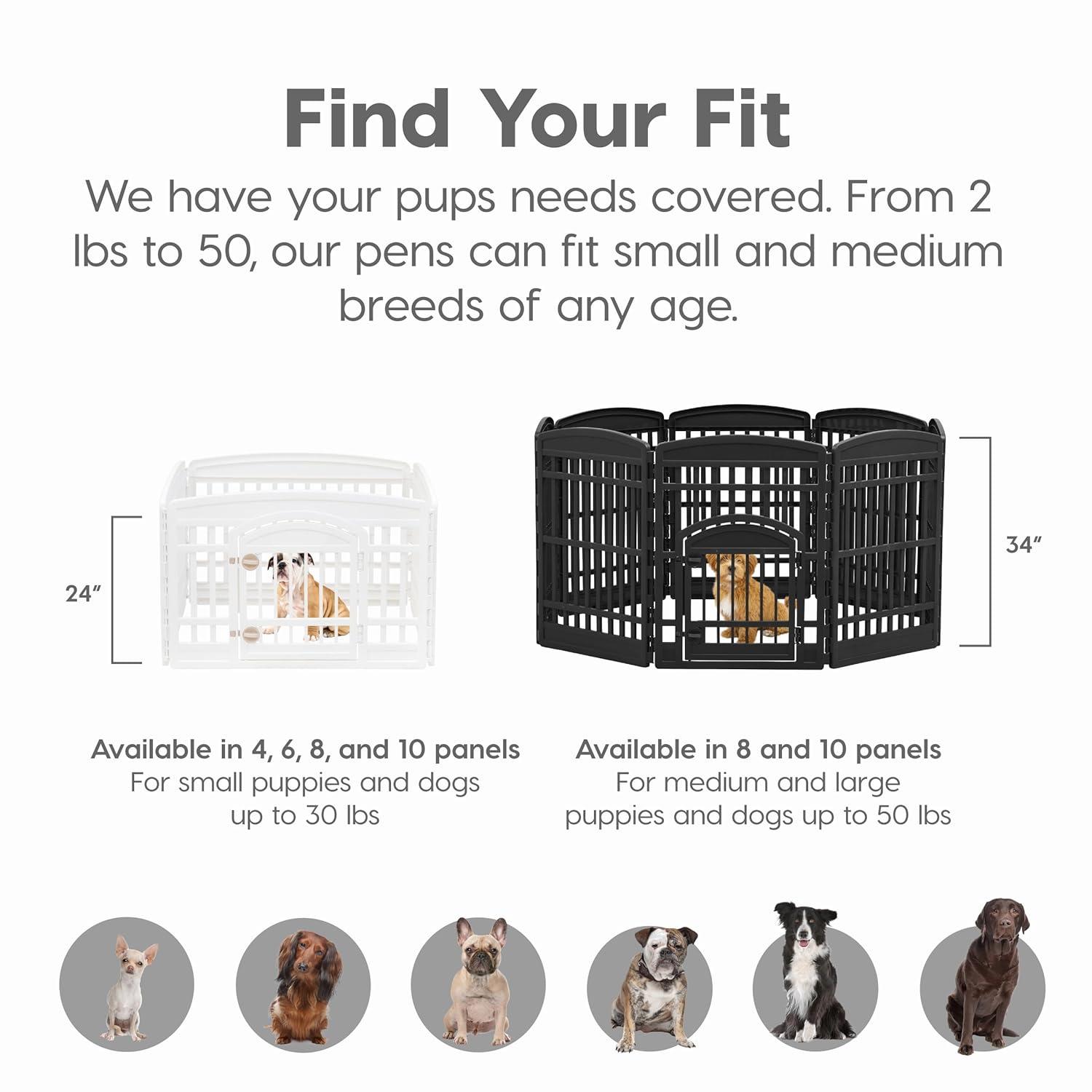 IRIS USA 4 Panel 24H inch Foldable Exercise Enclosure Plastic Pet Playpen with Door, White