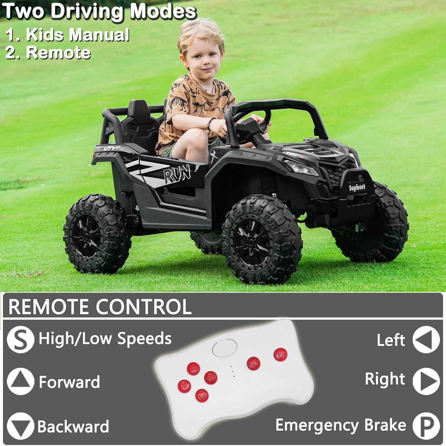 24V Black Off-Road UTV Ride-On Car with Remote Control