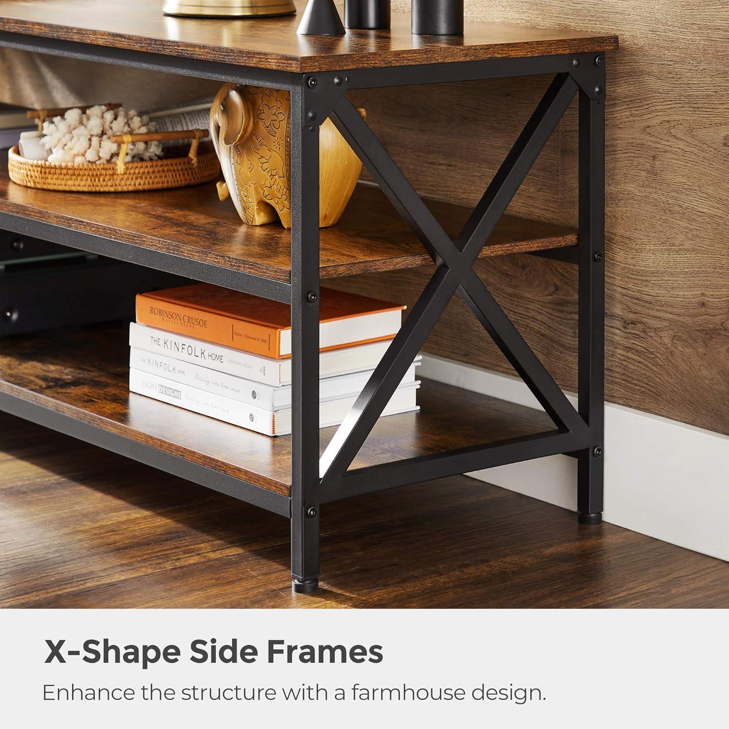 Rustic Brown and Black 3-Tier Industrial TV Stand