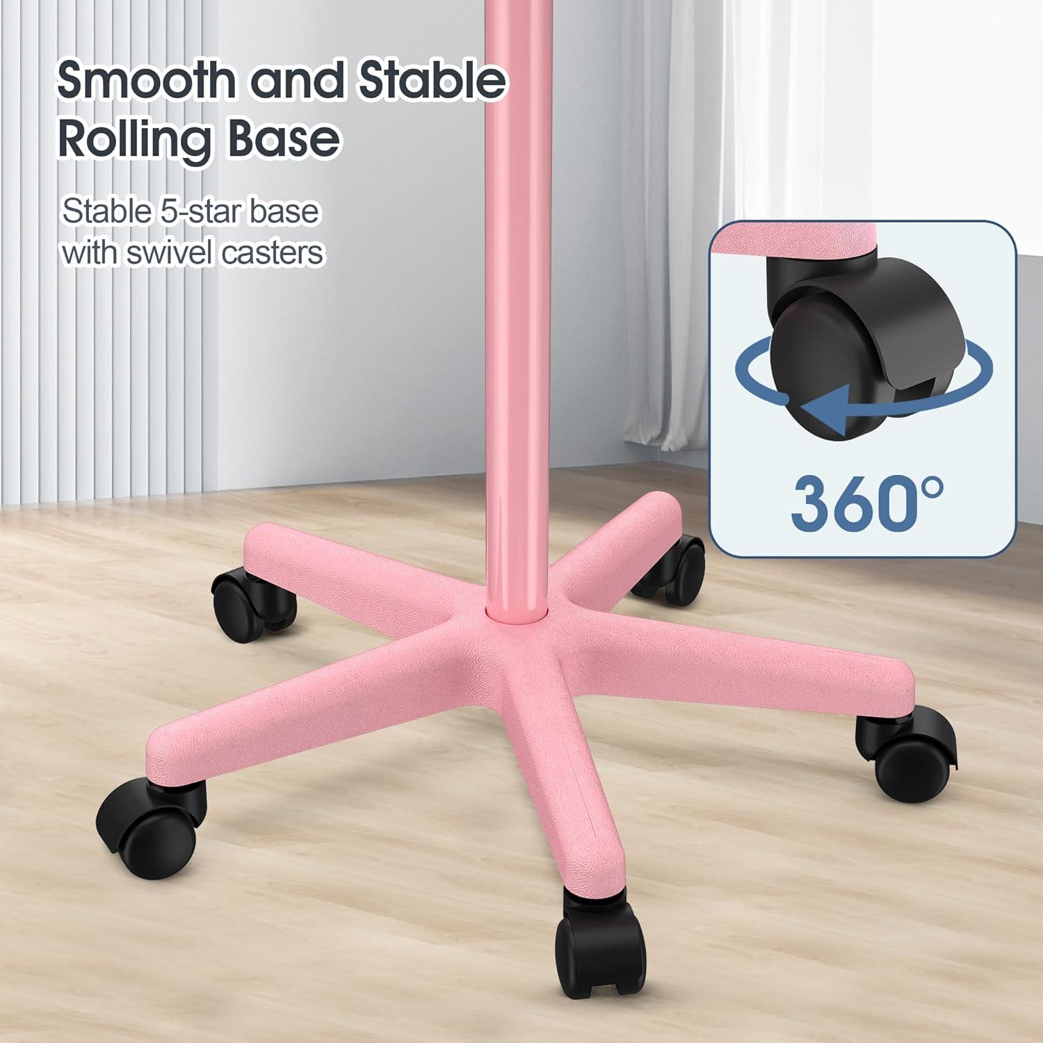 Salon Tray,Height Adjustable Salon Service Rolling Cart,Hair Color Tray with Wheels,Pink