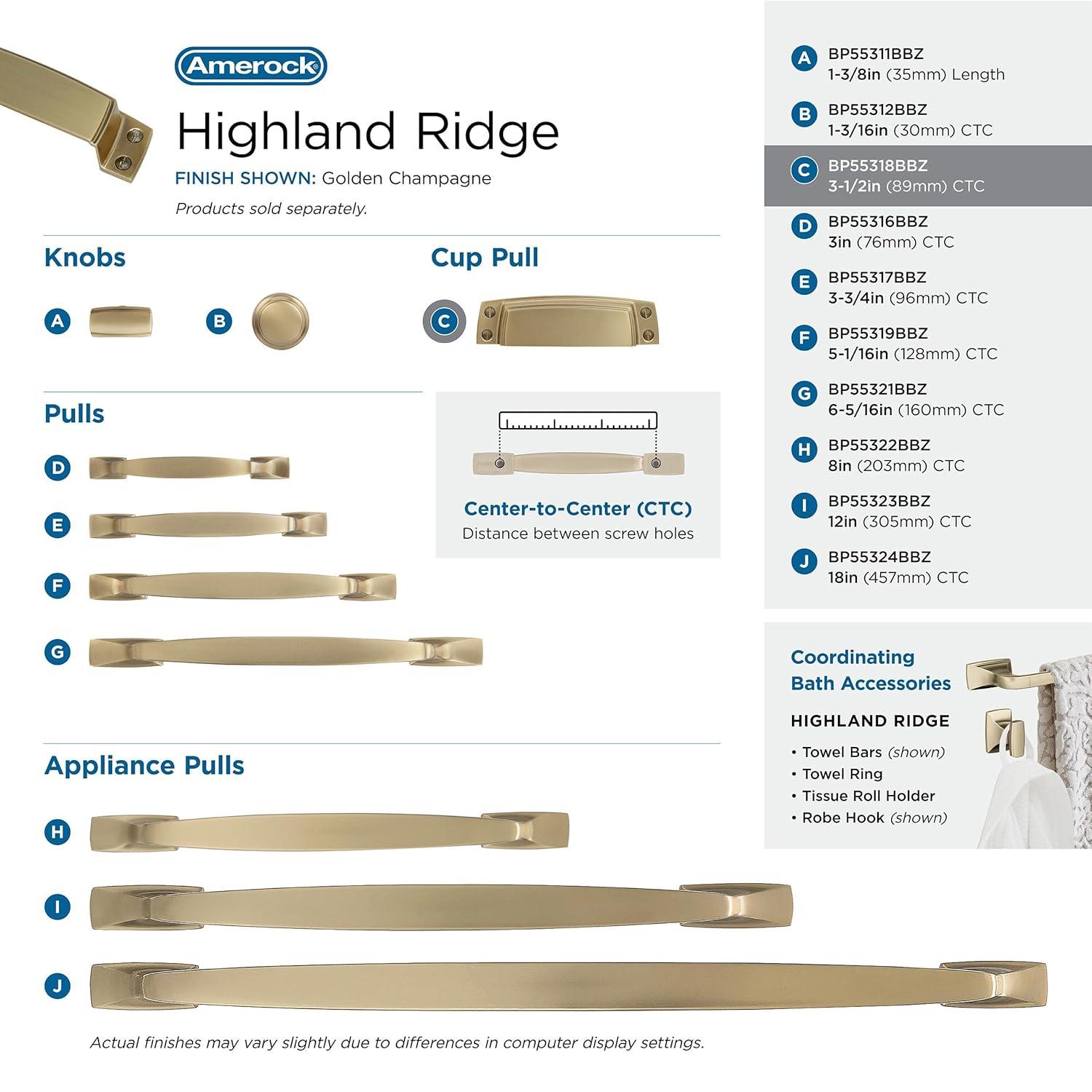 Highland Ridge 3 1/2" Center to Center Cup/Bin Pull