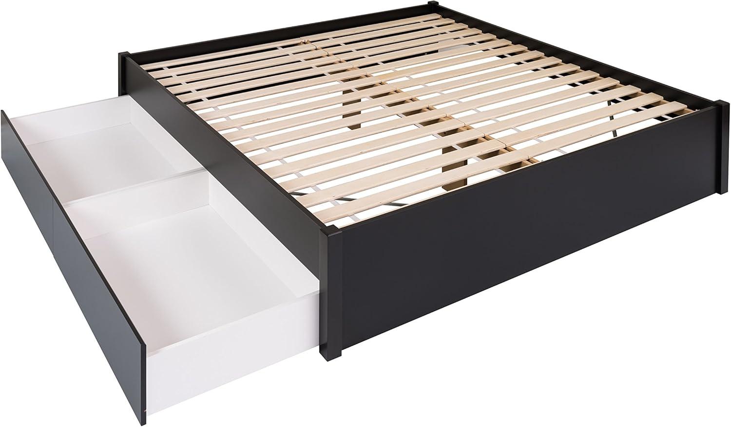 King Select 4-Post Platform Bed with 2 Drawers Black - Prepac: Solid Wood, Storage Functionality