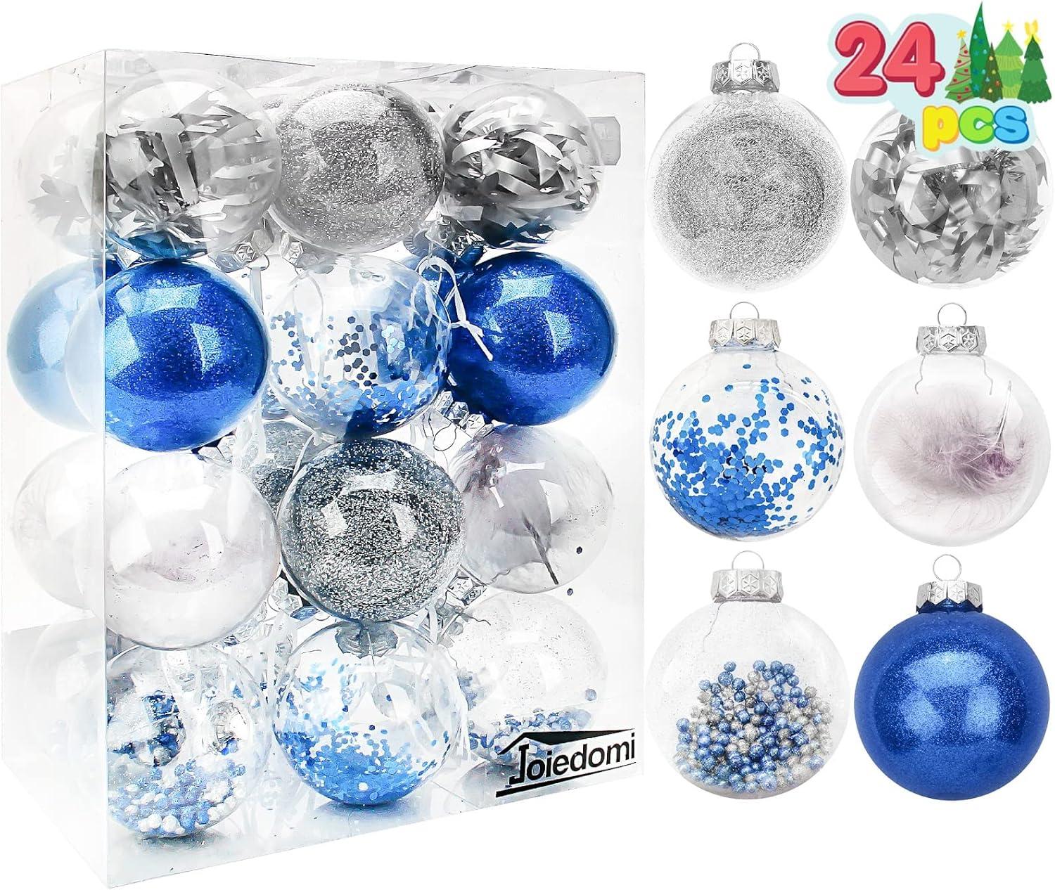 JOYFY 24Pcs 3.15'' Clear Plastic Christmas Ball Ornament Xmas Tree Delicate Decorations