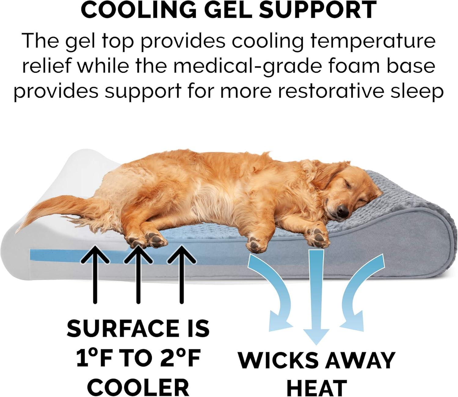 FurHaven | Cooling Gel Ultra Plush Luxe Lounger Pet Bed for Dogs & Cats, Gray, Jumbo