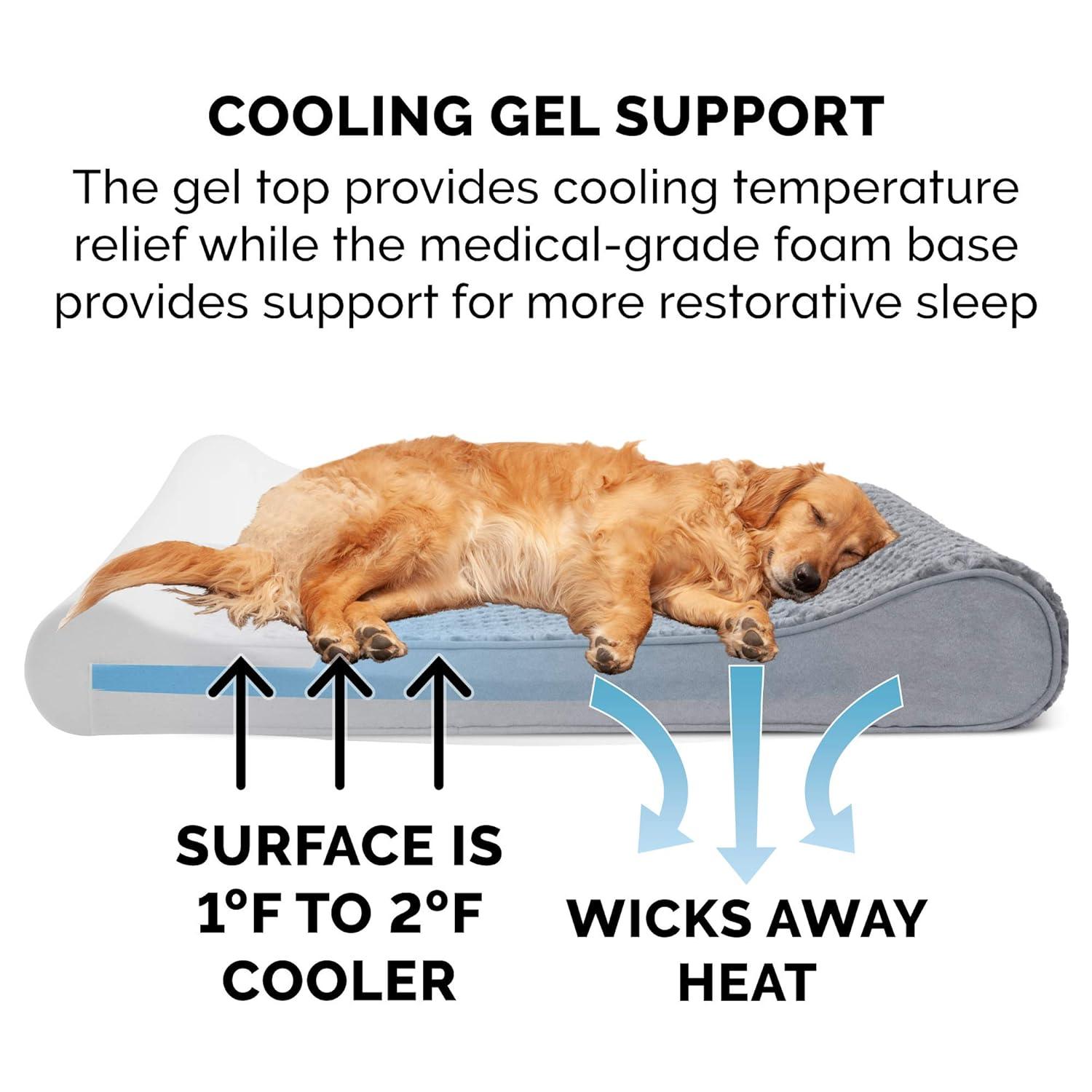 FurHaven | Cooling Gel Ultra Plush Luxe Lounger Pet Bed for Dogs & Cats, Gray, Jumbo