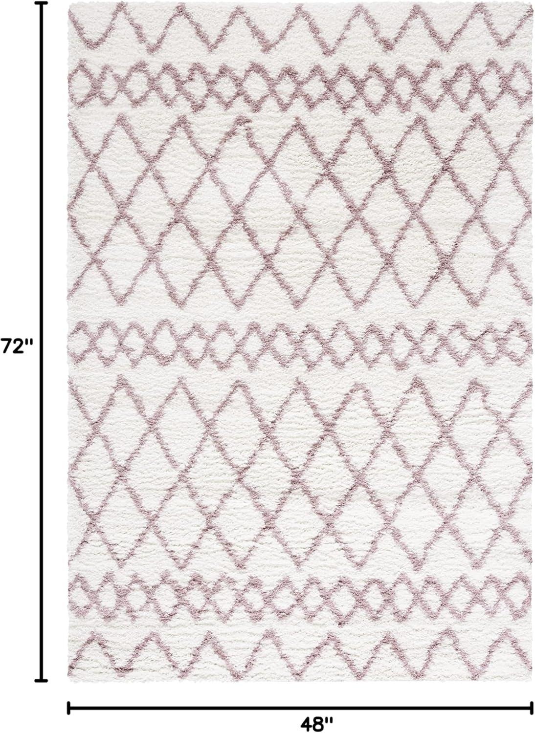 Berber Shag BER165 Power Loomed Indoor Area Rug - Ivory/Light Rose - 4'x6' - Safavieh