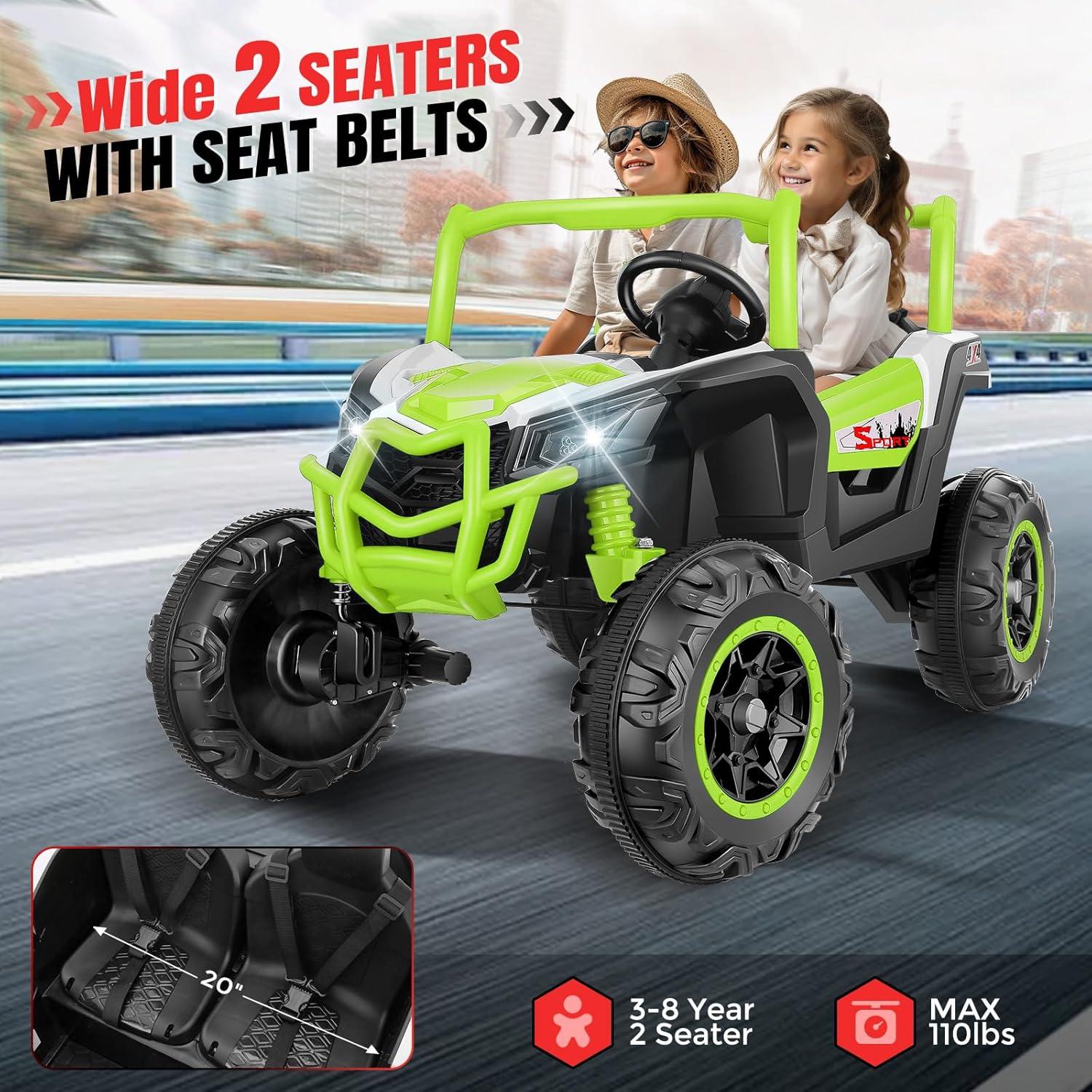 Hikole 24 Volt Ride On Toys for Big Kids, 2 Seater Electric Truck Car Side by Side Electric Vehicle with Music, Bluetooth, 3 Speeds, Soft Braking, Kids UTV for Boys Girls-Purple