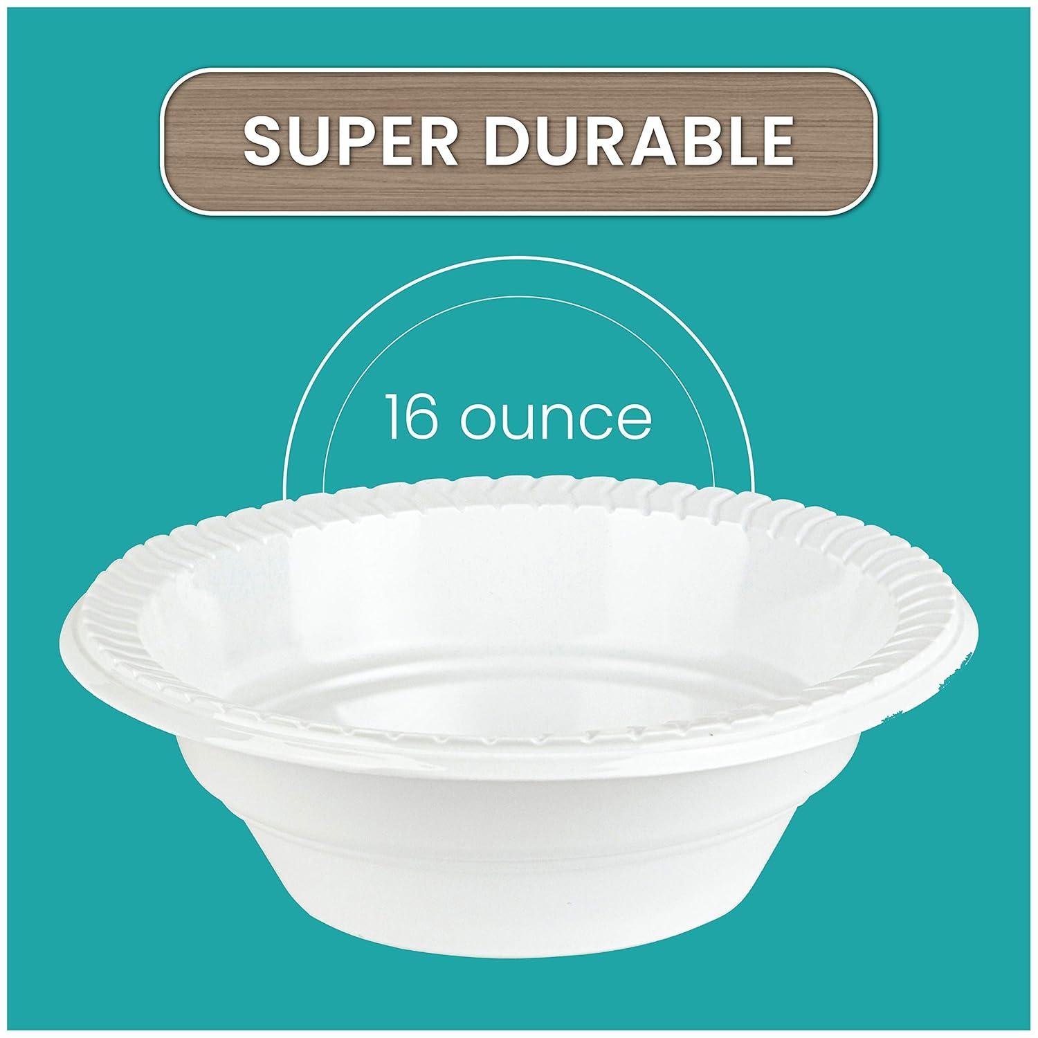 PLASTICPRO 16 Oz White Plastic Bowls Round Disposable Microwavable Bowls, 200-Pack