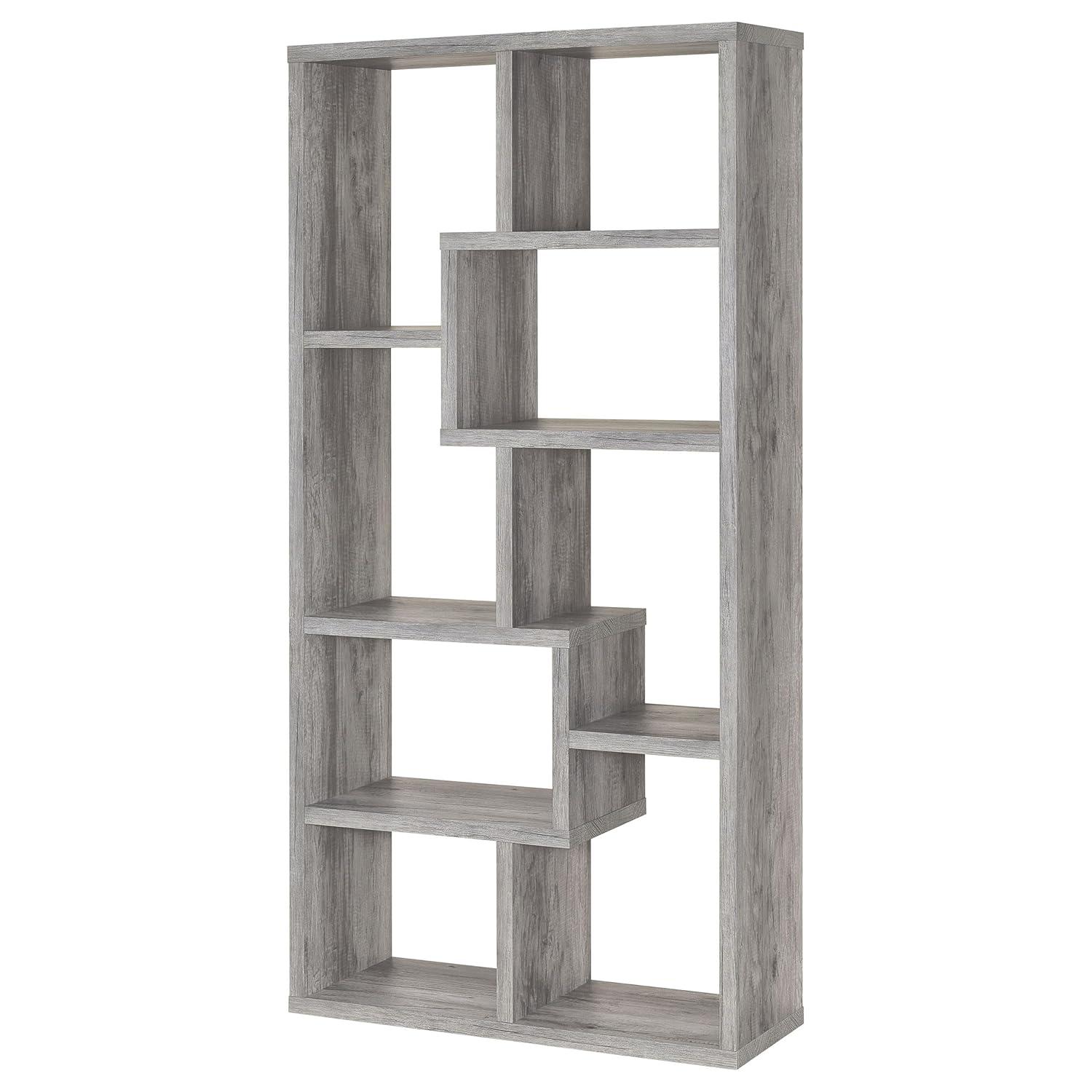 70.75" Theo 8 Shelf Bookcase Gray Driftwood - Coaster