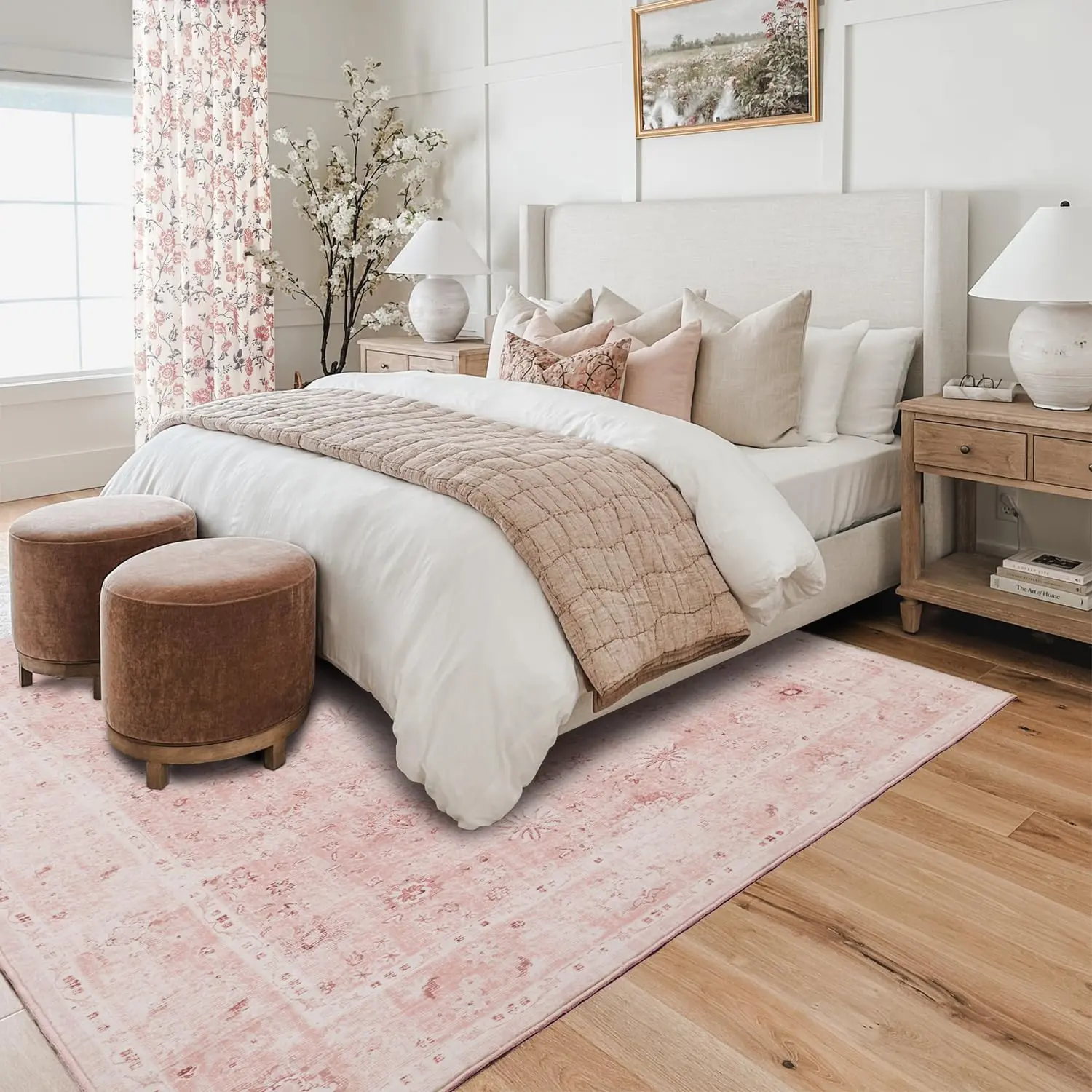 LIMON HOME Light Pink Nursery Area Rug 6x9 for Bedroom Girls,Washable Baby  Blush Pink Boho, image size:1500x1500