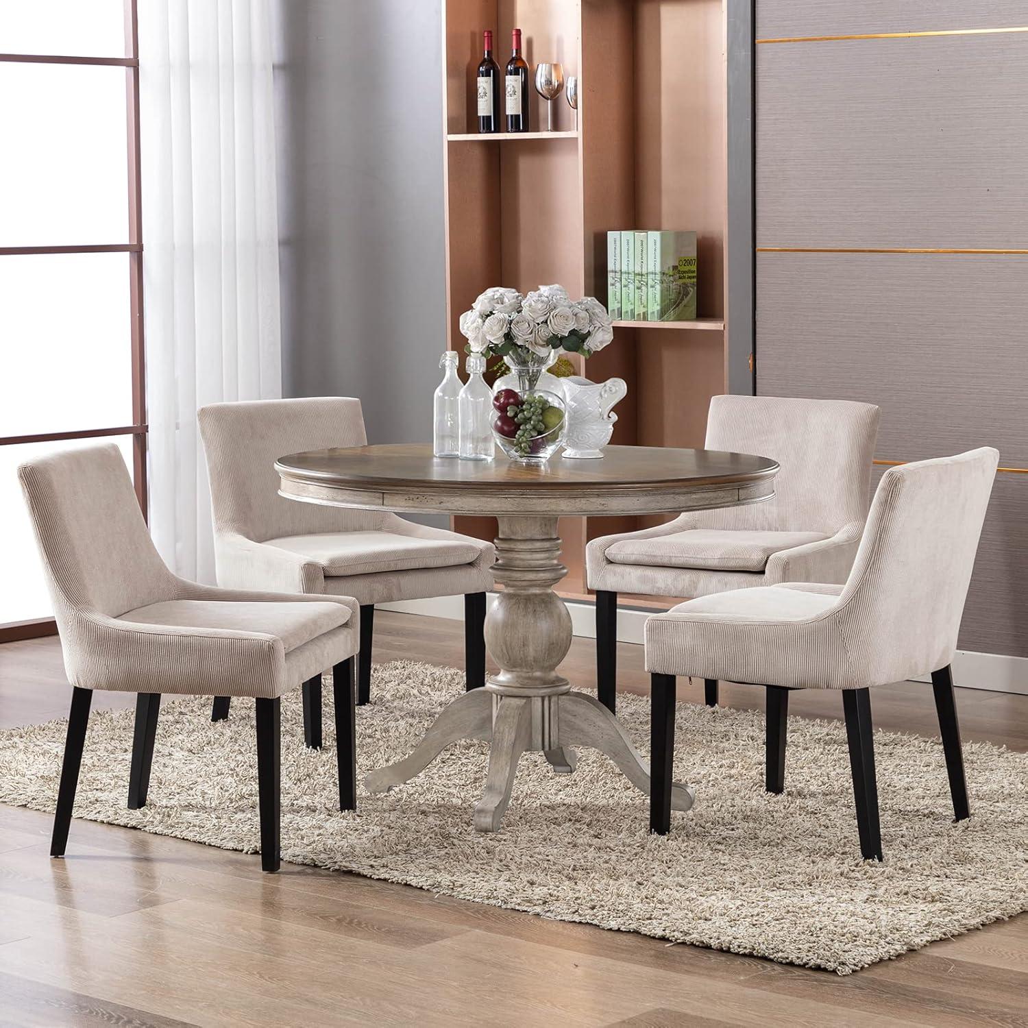 COLAMY Dining Chairs Set of 2, Upholstered Corduroy Accent Side Leisure Chairs with Wood Legs for Living Room Beige