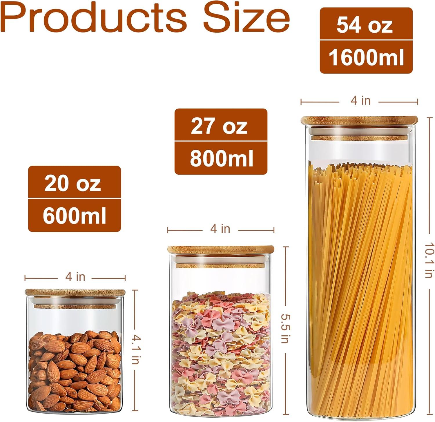 Juvale 3 Pack Glass Storage Containers with Bamboo Lids, Airtight Canisters for Pantry (32.5 oz)
