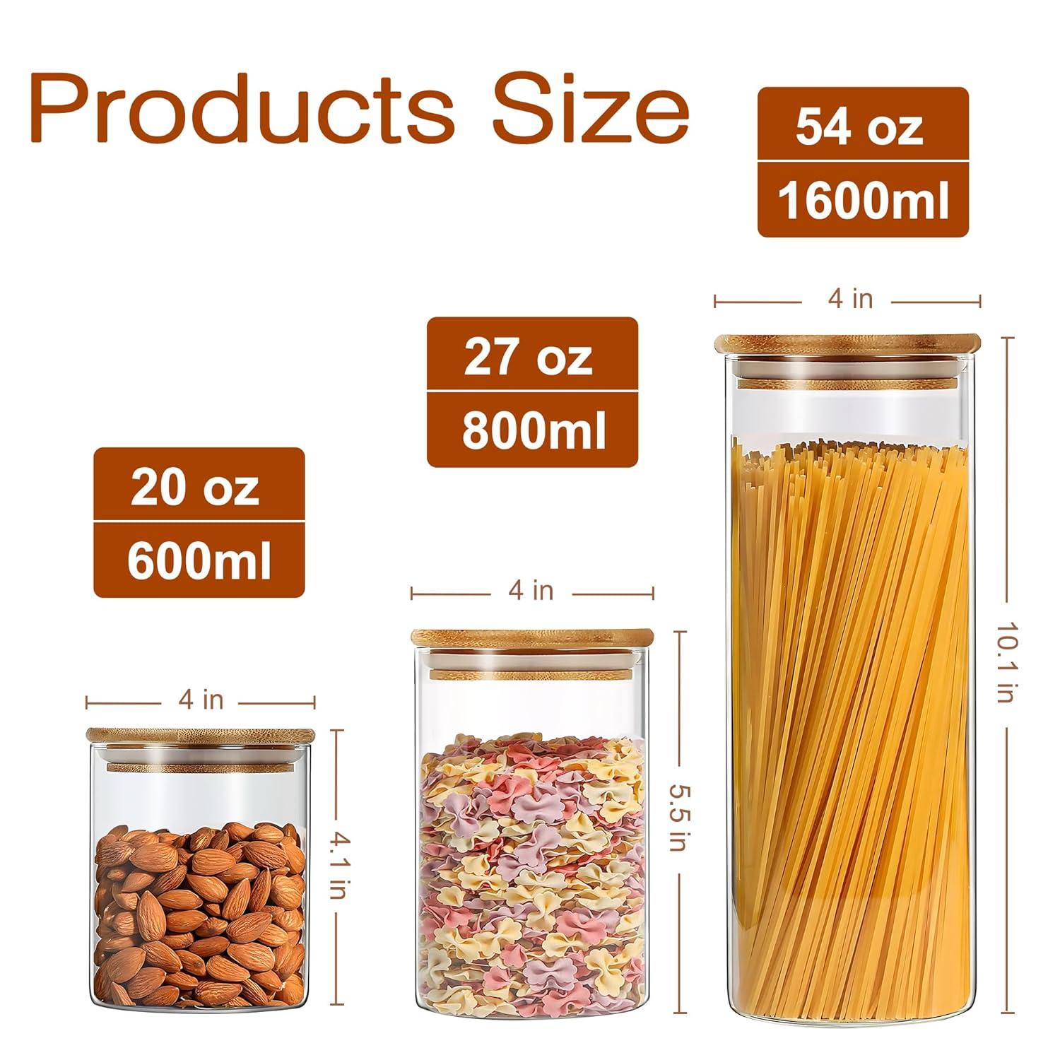 Juvale 3 Pack Glass Storage Containers with Bamboo Lids, Airtight Canisters for Pantry (32.5 oz)