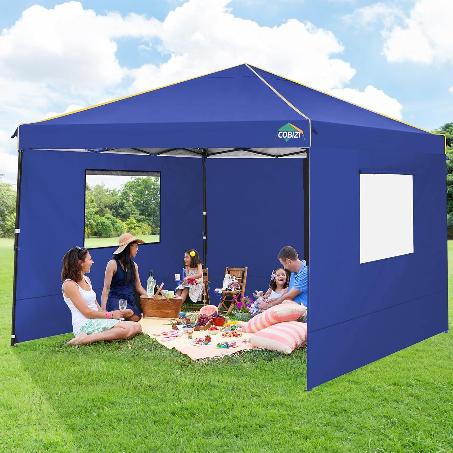 Blue 10x10 ft Waterproof Alloy Steel Pop-Up Canopy Tent with Mesh Windows