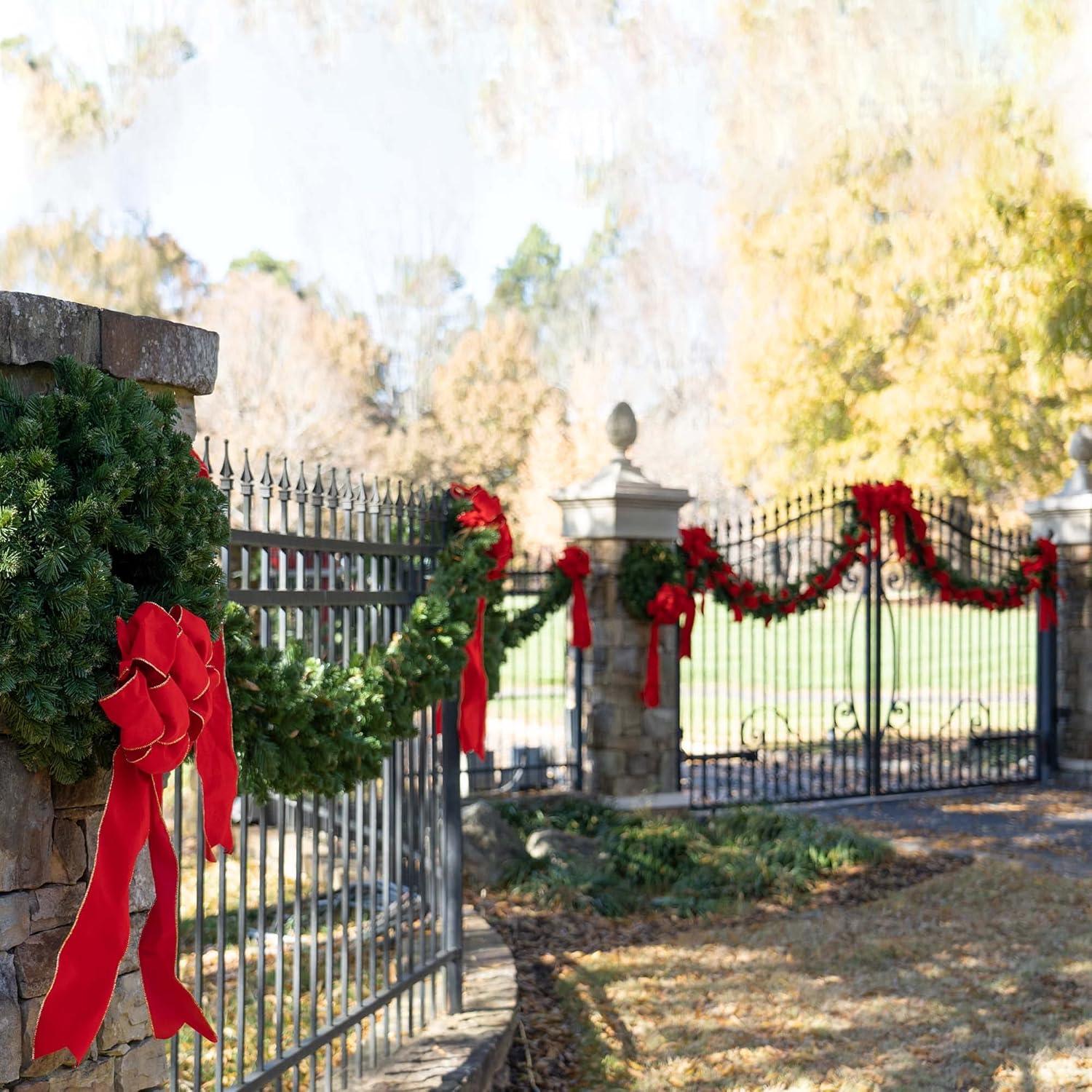 Red Sleigh Sequoia Fir Commercial-Grade Traditional Christmas Wreath and Matching Christmas Garland Greenery (14" x 9 ft Garland, Unlit)