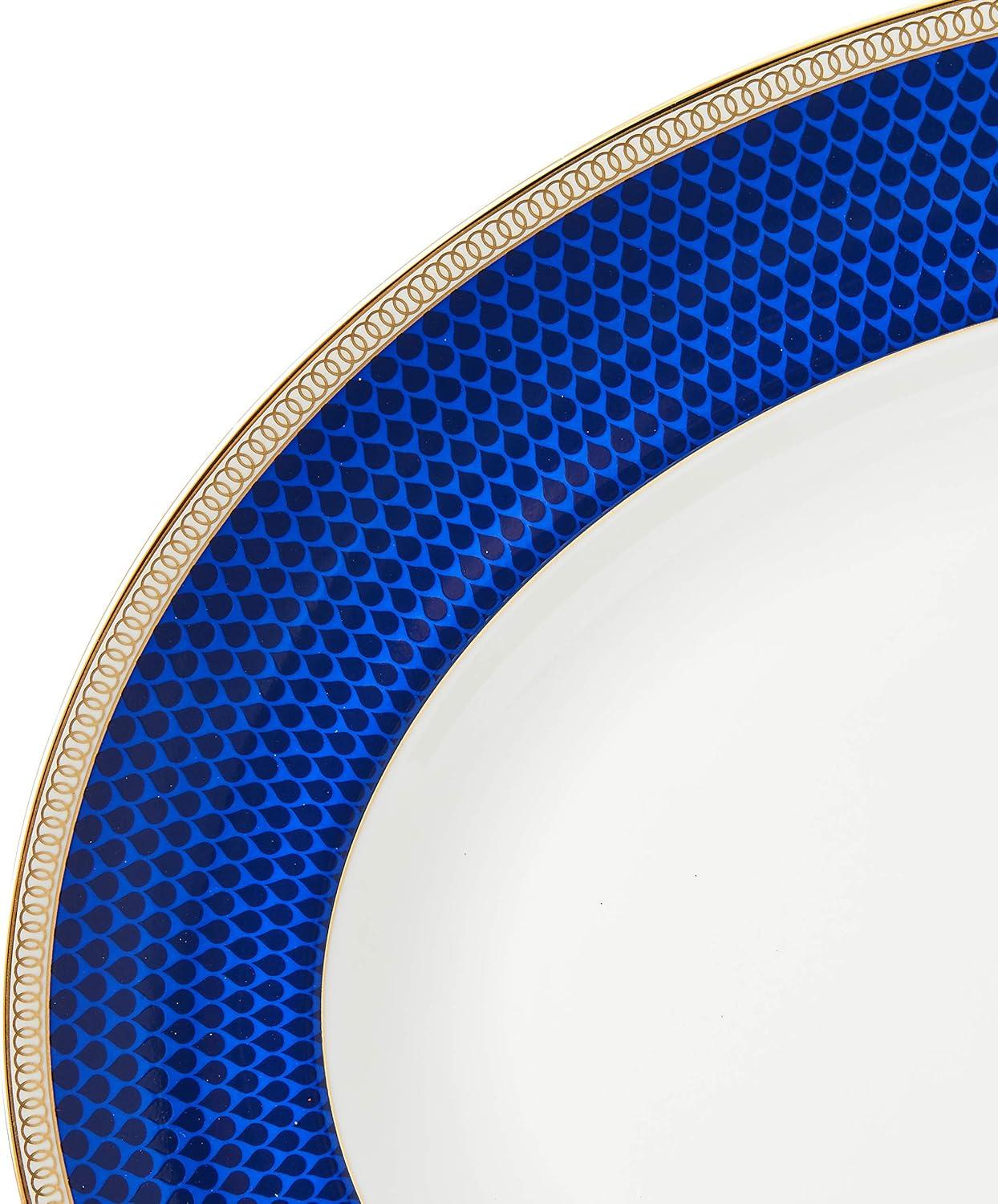 Sapphire Blue and Gold Oval Ceramic Serving Platter