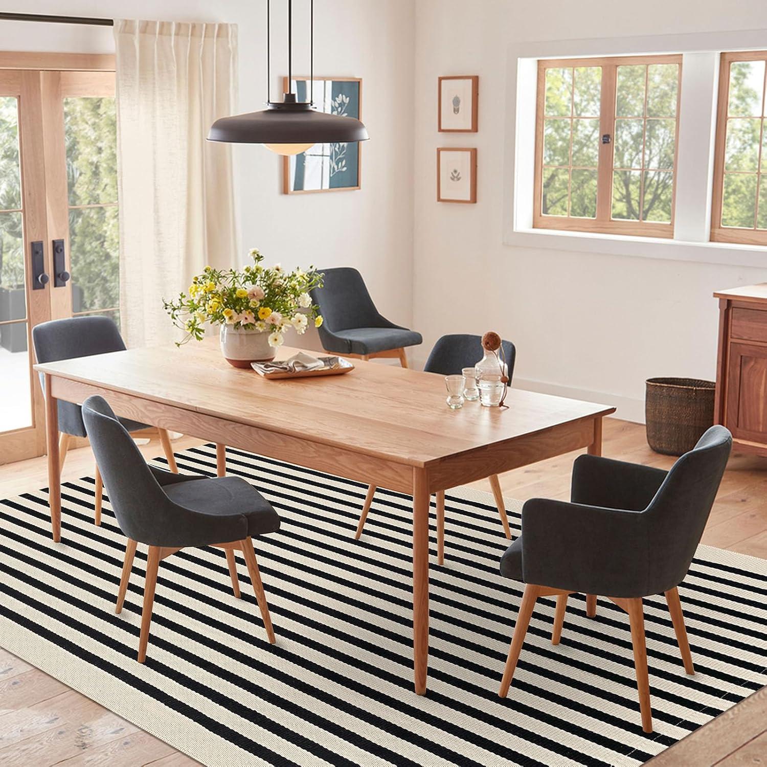 IOHOUZE Navy and White Striped Rug 2'x3' Front Door Rugs, Small Washable Area Rug for Front Porch, Spring Summer Doormats Outdoor Indoor, Cotton Rugs for Entryway Porch Entrance