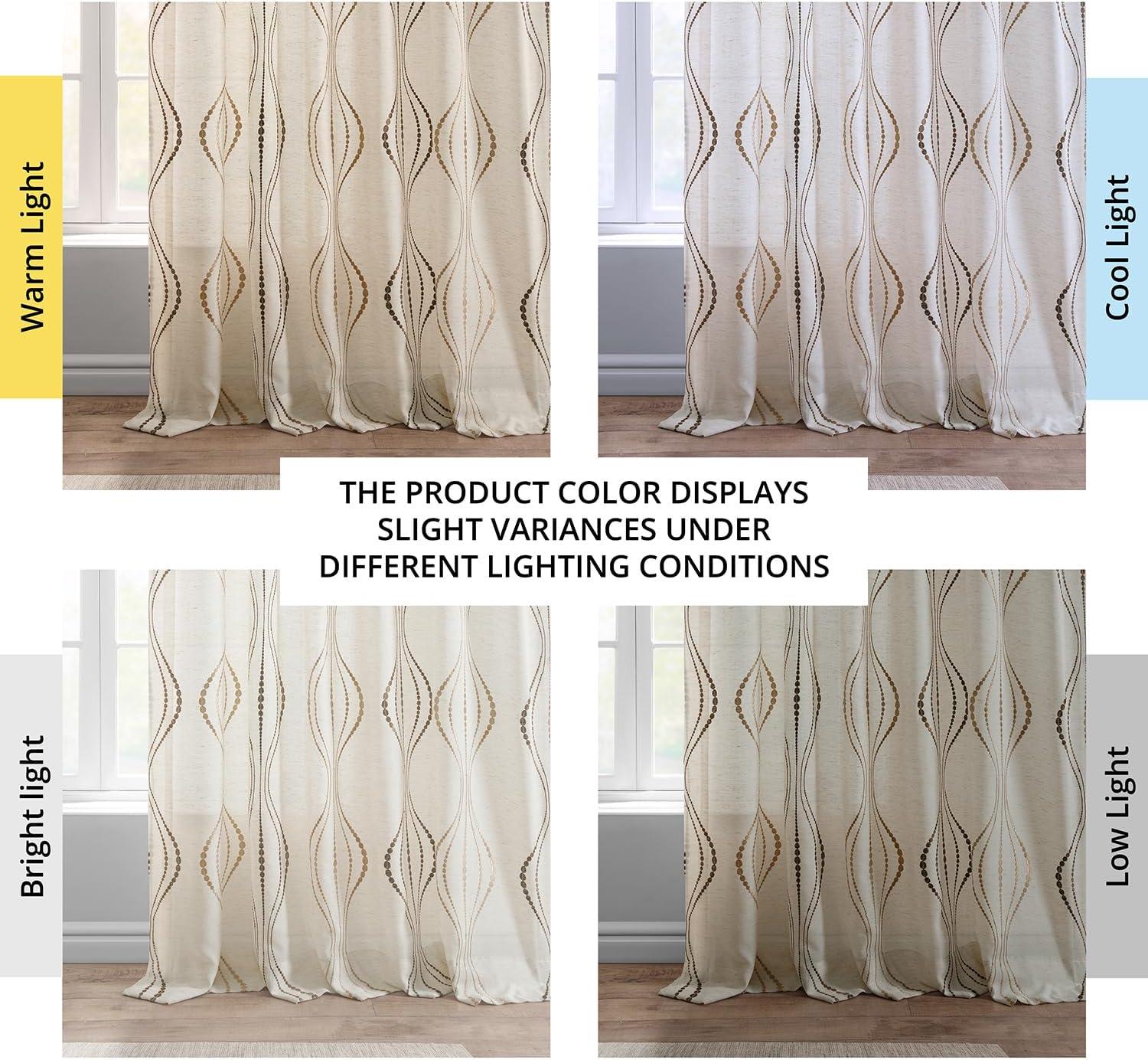 Suez Bronze Embroidered Faux Linen Sheer Curtain (1 Panel), Suez Bronze, 50W X 96L