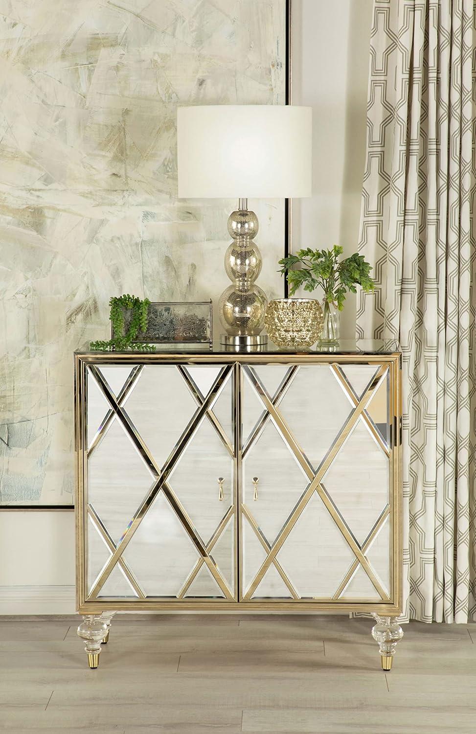 Astilbe 36" Gold and Silver Mirrored Accent Cabinet