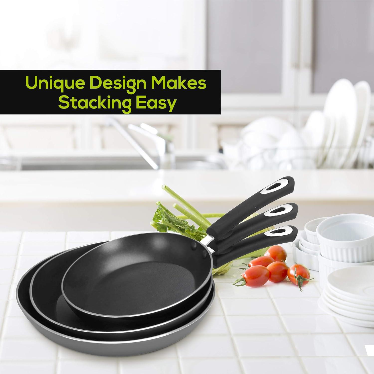 Black Aluminum Nonstick Frying Pan Set with Ceramic Coating