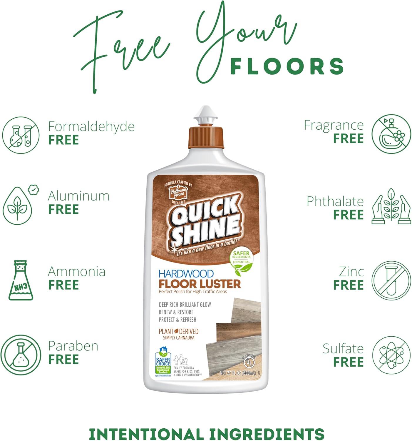 Quick Shine Hardwood Floor Luster, Pfas-Free Formula Floor Polish with Plant-Derived Carnauba 27oz