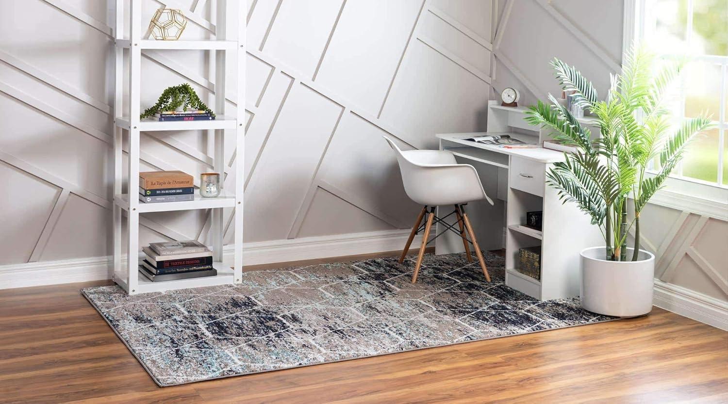 Unique Loom 8' 0 x 10' 0 Trellis Frieze Geometric Blue Multi Area Rug