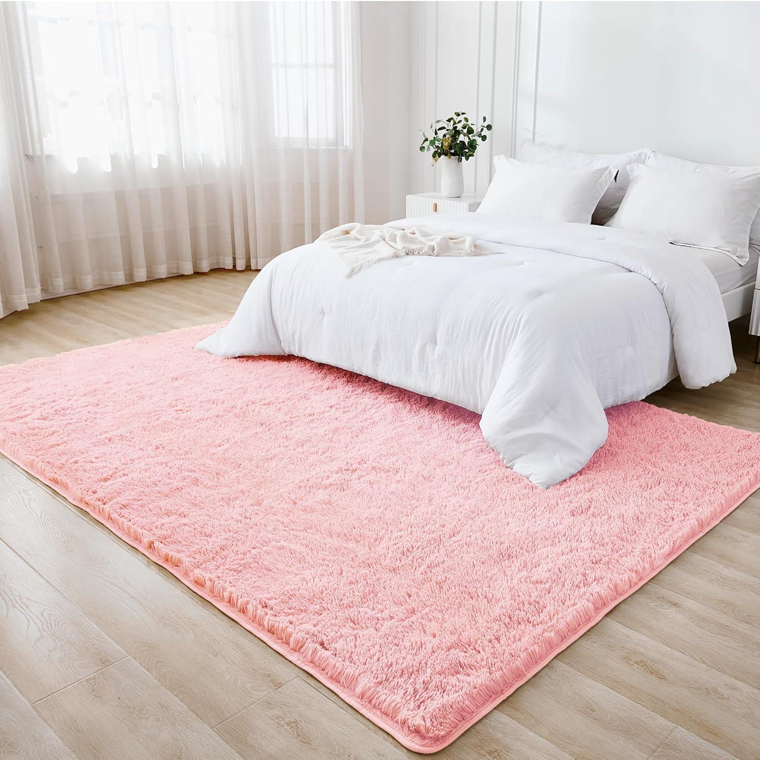 Litanika 4x6 Shag Area Rug for Living Room Bedroom, Pink High Pile Soft Plush Shaggy Furry Cute Bedside Playroom Dorm Carpet, Non-Slip, Non-Shedding Modern Indoor Floor Rug