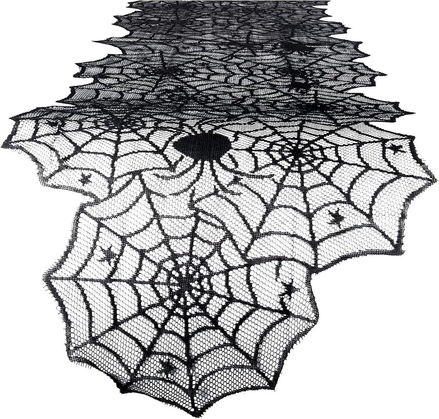 Black Lace Spider Web Table Runner Set for Halloween