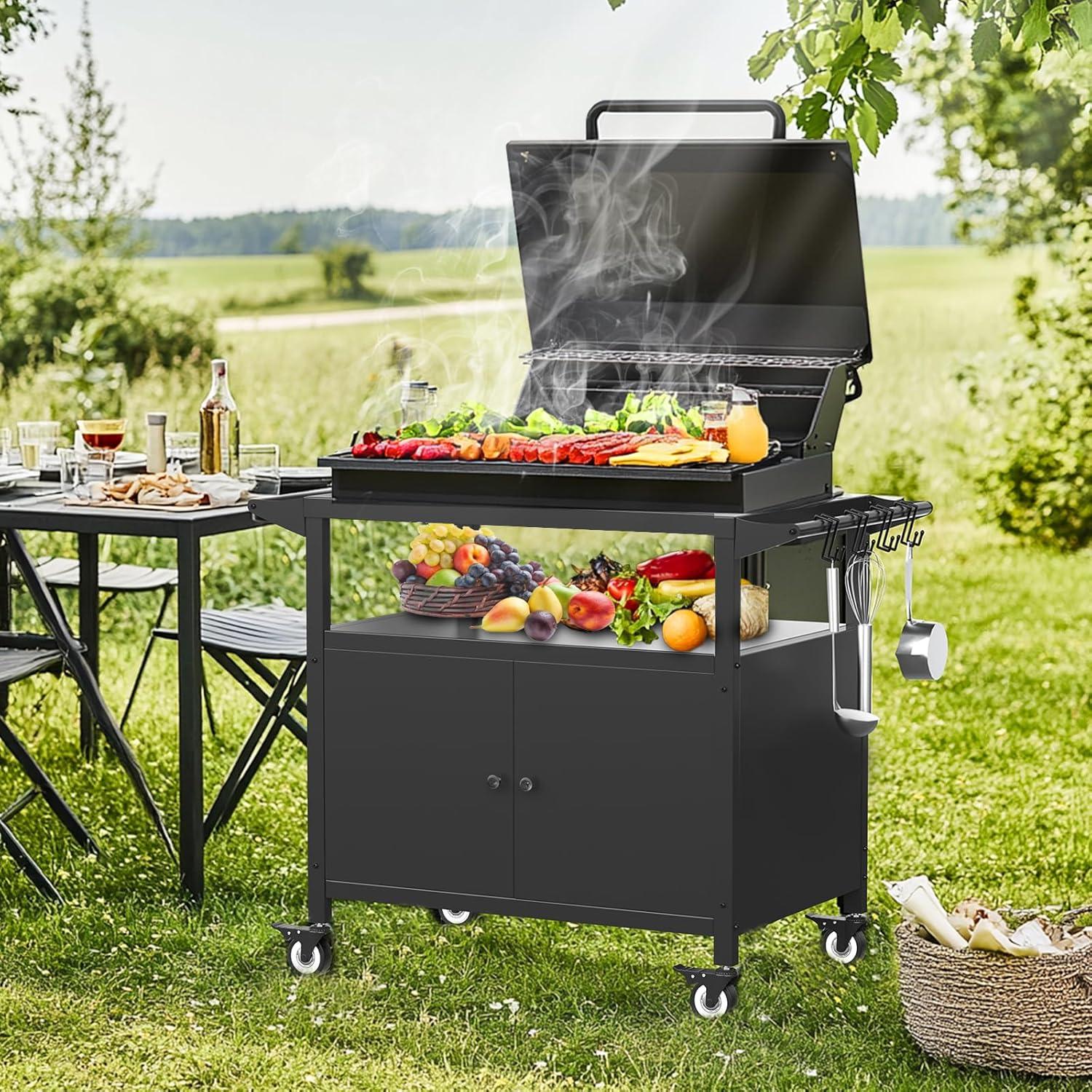 Lark Manor™ Outdoor Grill Cart Kitchen Storage Cabinets Island with Wheels Buffet Prep Tables