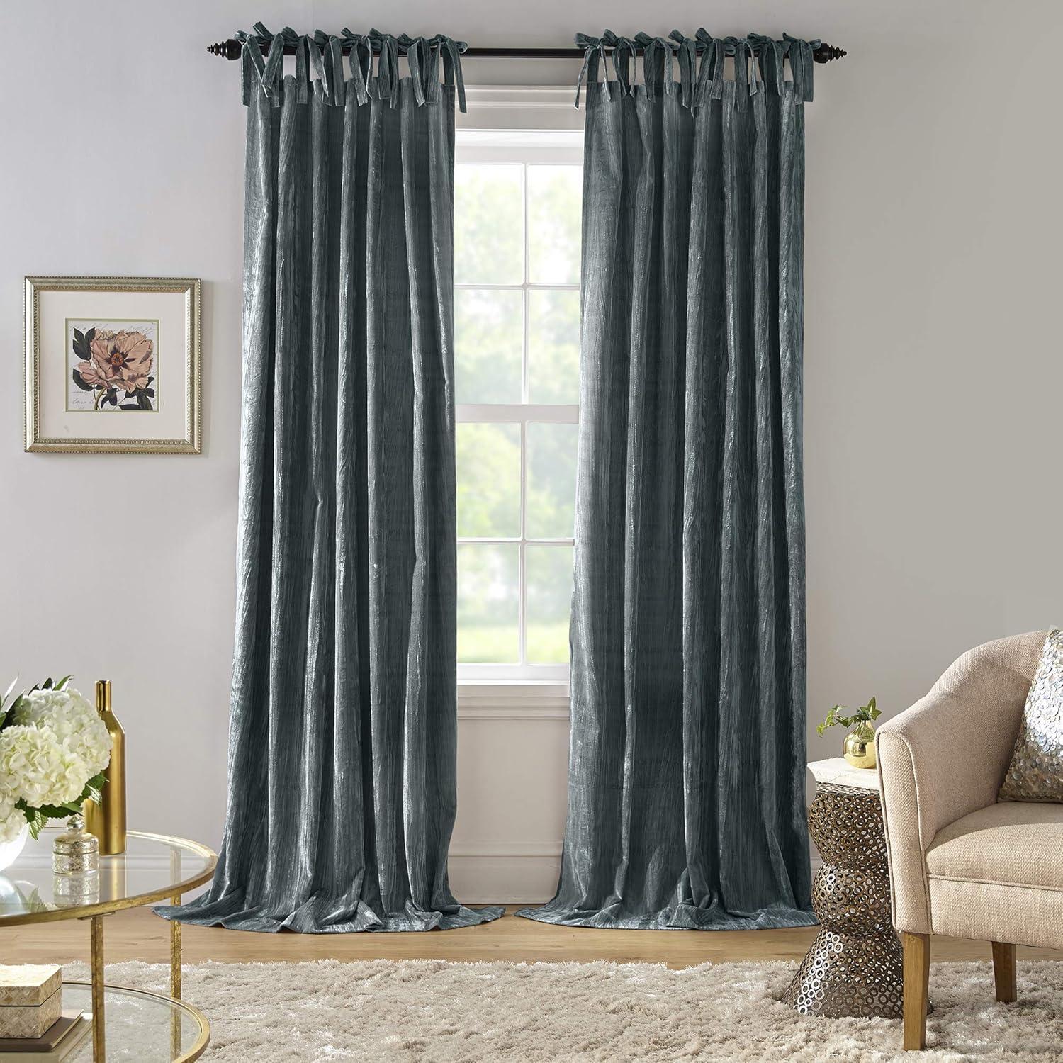 Peacock Velvet Tie-Top Light-Filtering Drape Panel