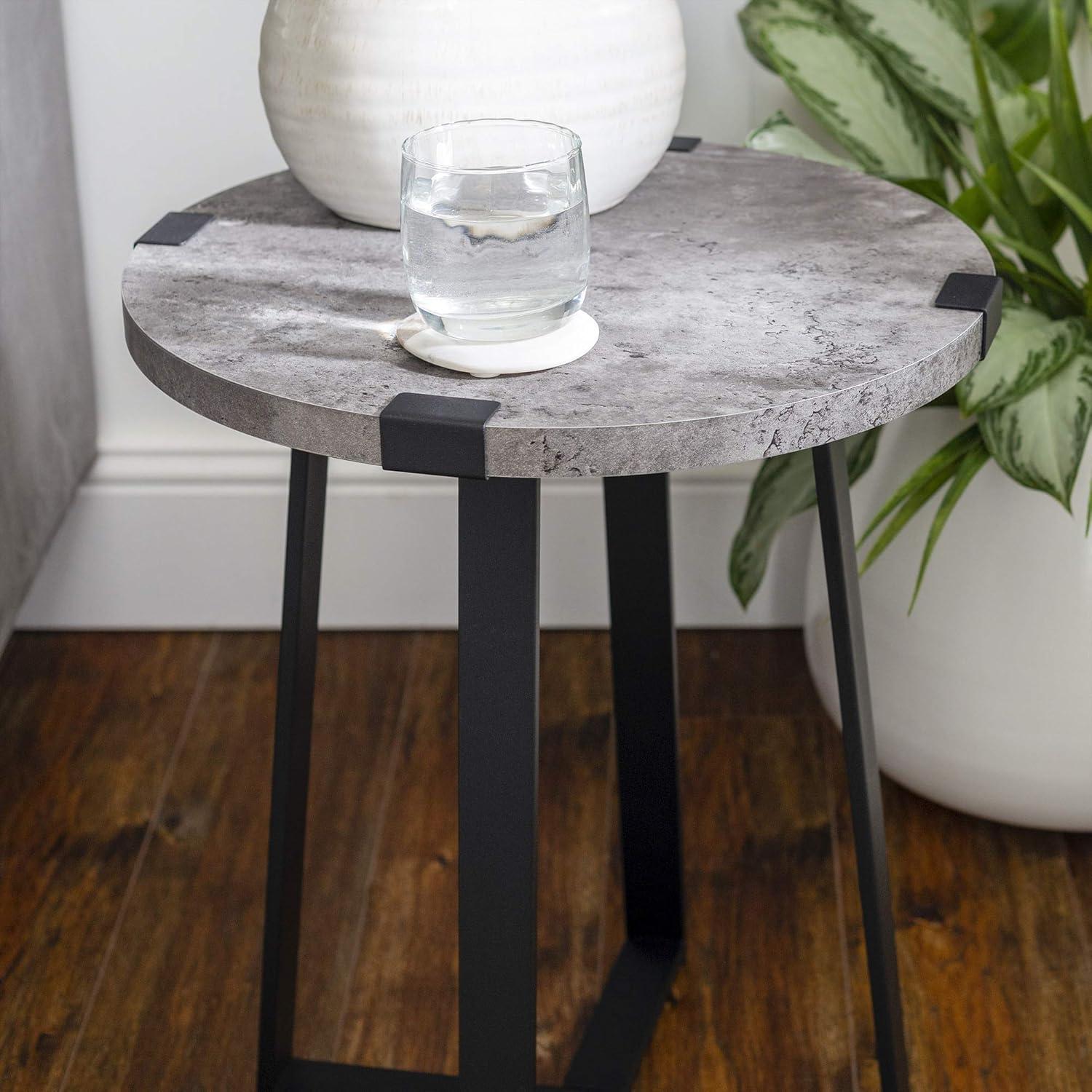 Walker Edison Anastasia Modern Metal Wrap X Base Accent Table, 18 Inch, Dark Concrete