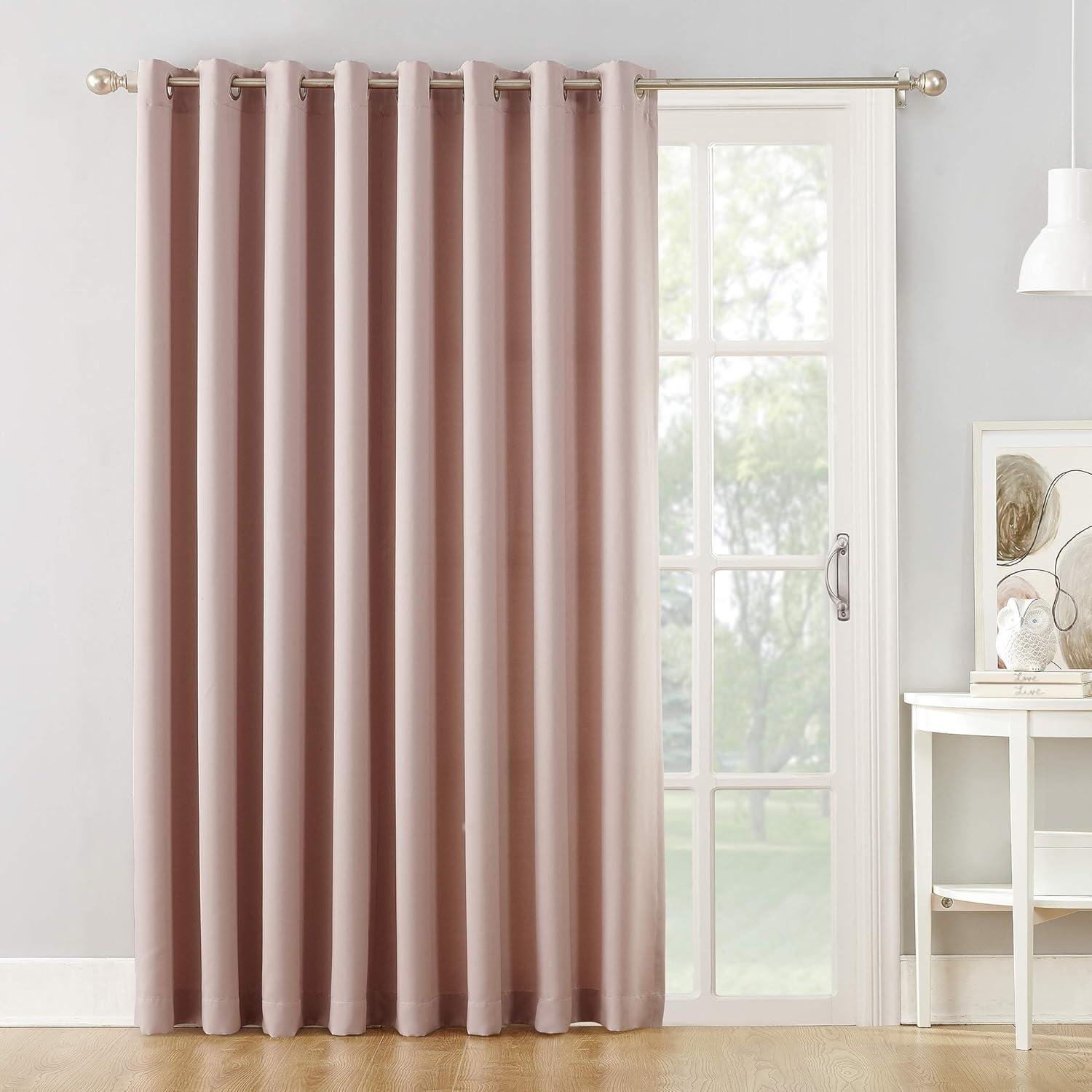 Sun Zero Bartlett Grommet Room Darkening Extra Wide Patio Curtain Panel, 100"x84", Blush Pink