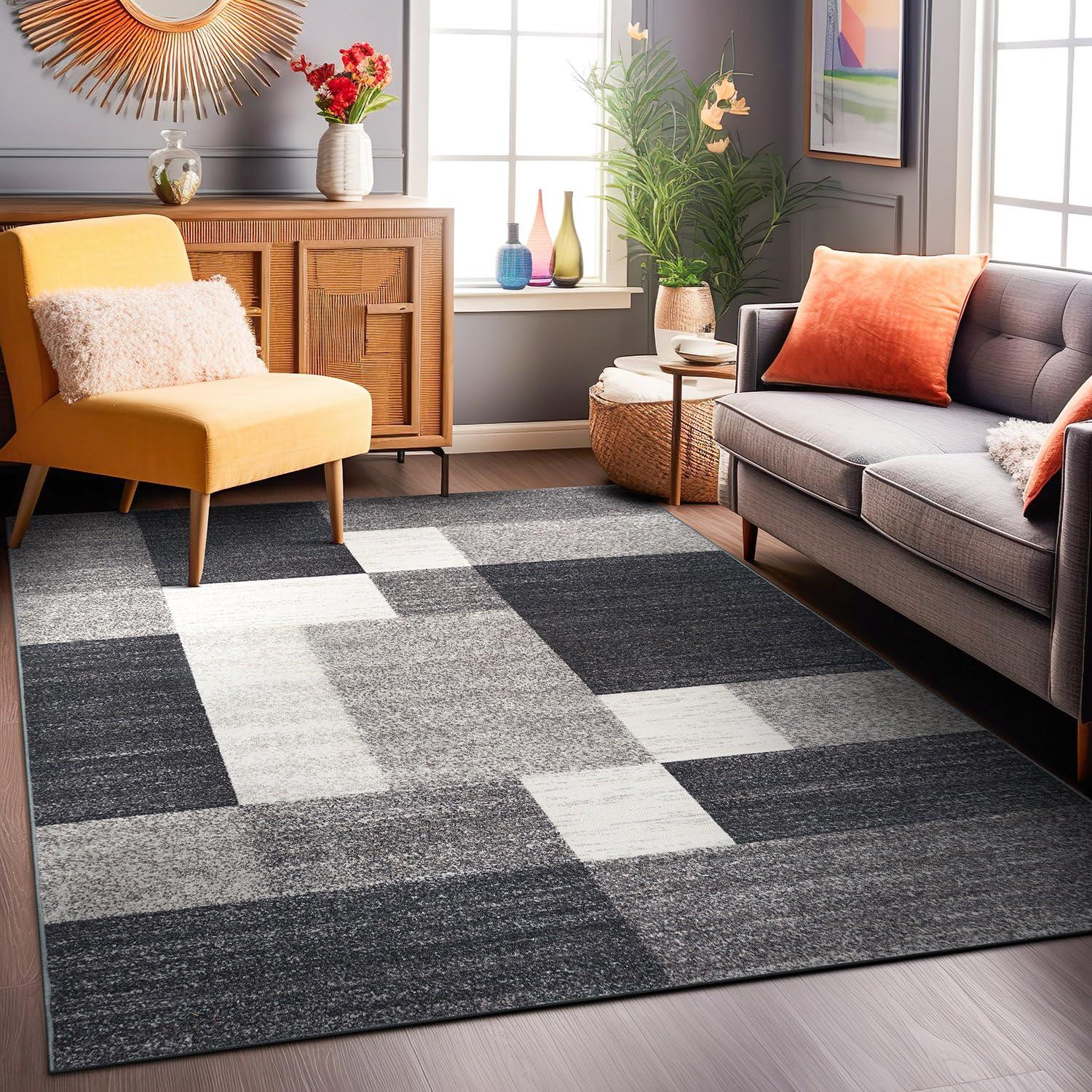 World Rug Gallery Modern Boxes Design Non-slip (Non-skid) Gray 3'3" x 5' Area Rug