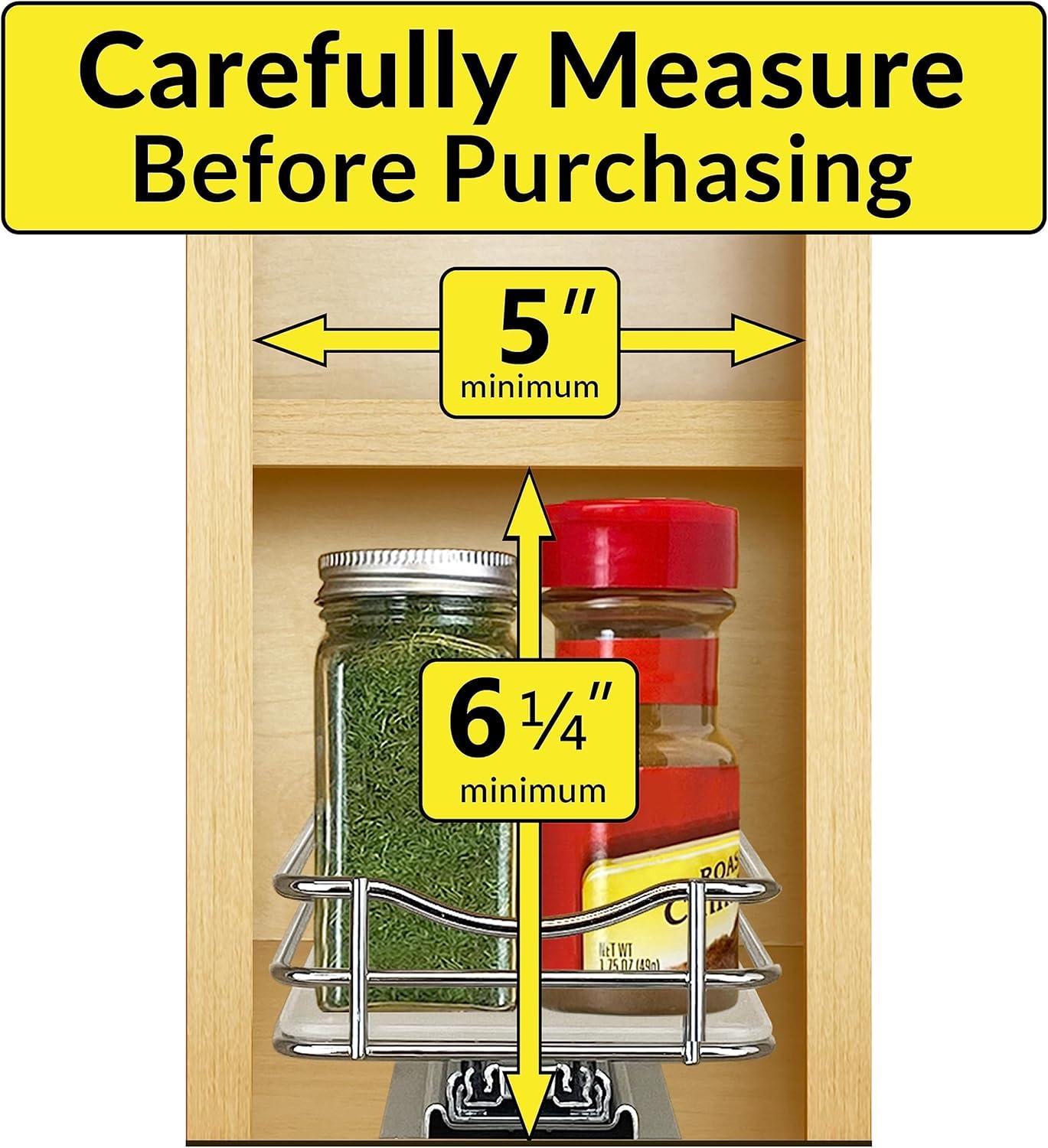 Lynk Professional Slide Out Spice Rack Upper Cabinet Organizer- 4" Wide: Chrome-Plated Kitchen Storage, Pull Out System