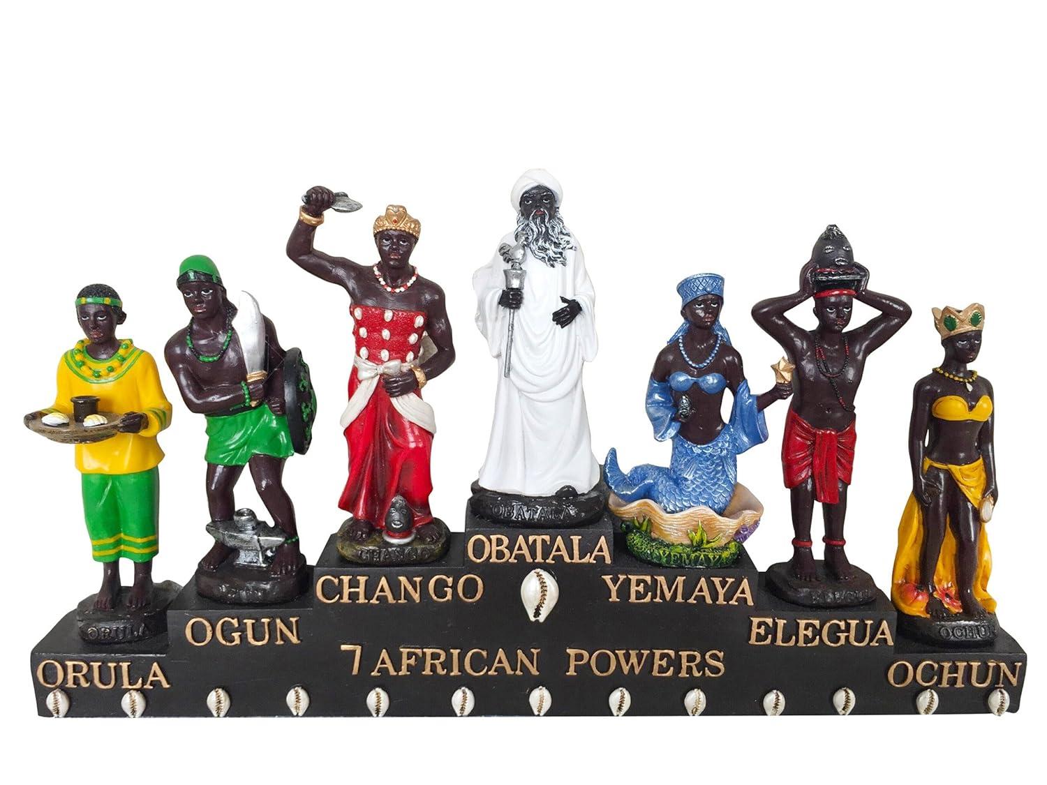 13" Multicolor Resin 7 African Powers Religious Statue