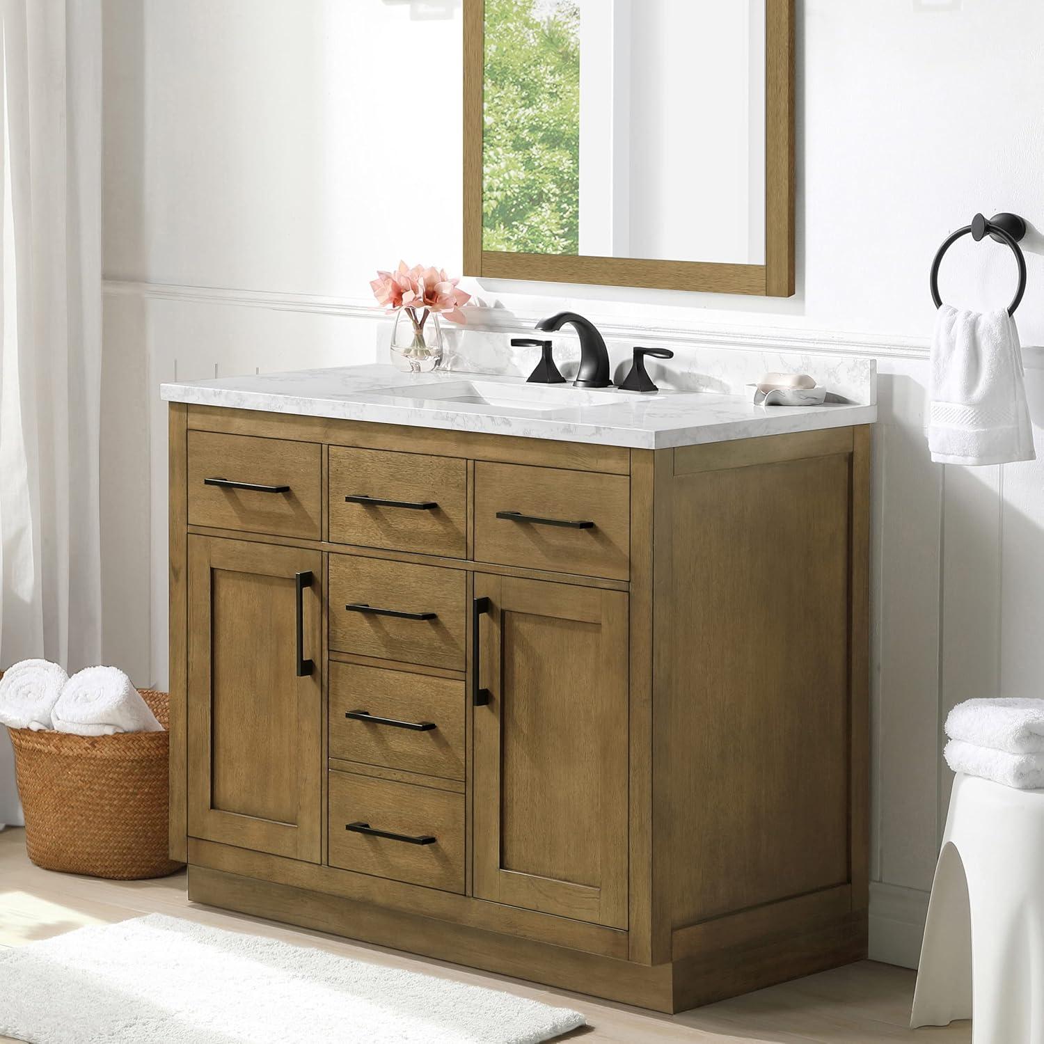 Ove Decors Athea 42 W x 22" D Freestanding Bathroom Vanity with Double Sink, Almond Latte