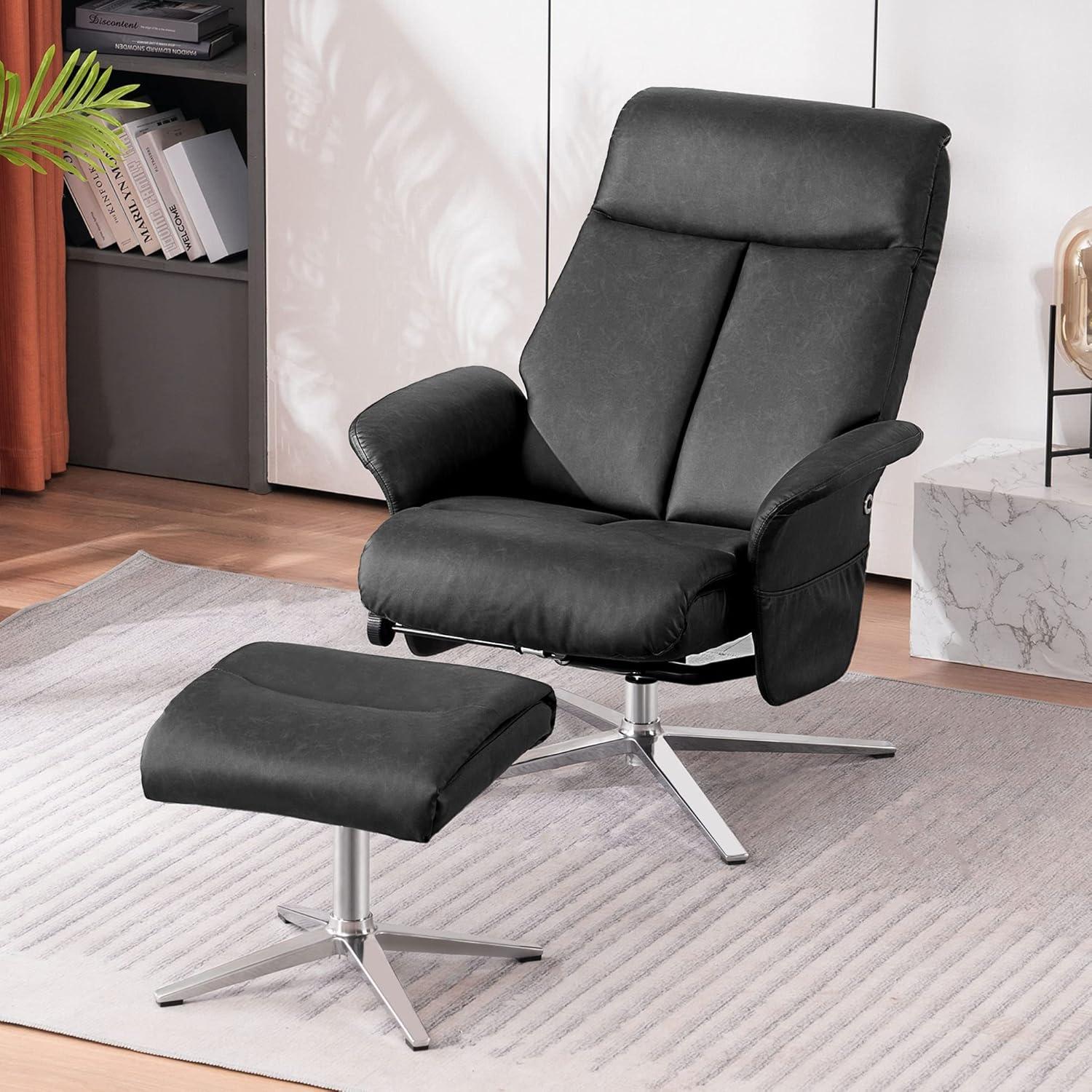 MCombo Recliner with Ottoman, Adult Faux Leather Living Room Chair with Adjustable Backrest and Ottoman