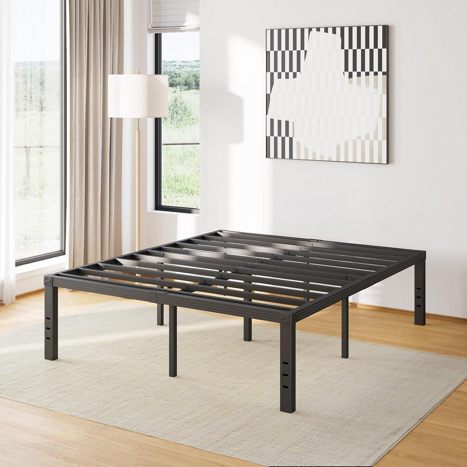 14 inches Queen Bed Frames No Box Spring Needed ,2500 lbs Heavy Duty Metal Platform Bed Frame with Storage Queen Size for Adult Black