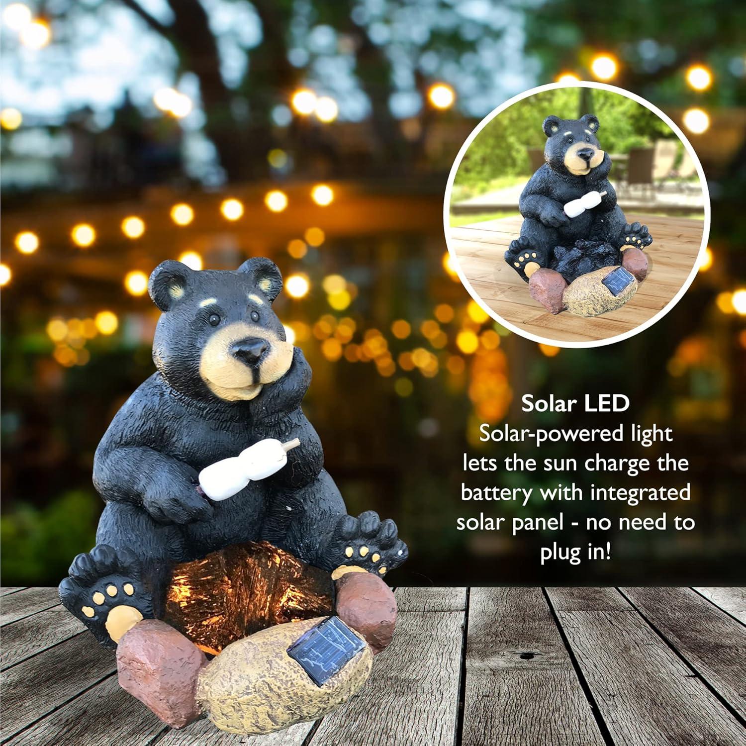 Design House Solar-Powered LED Resin Bear Outdoor Lawn Ornament, 10.8-inch