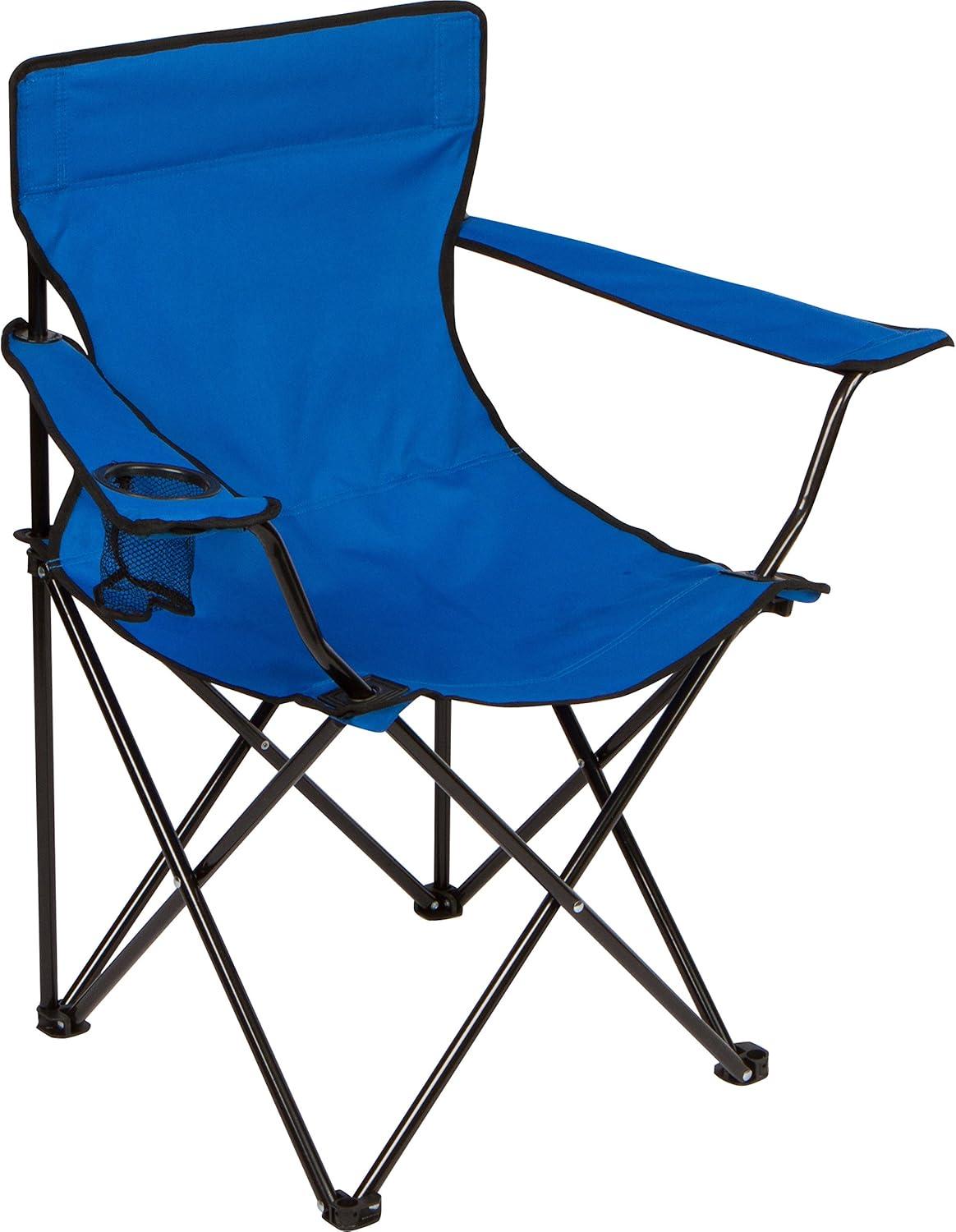 Blue Folding Steel Frame Beach Camping Chair with Cup Holder