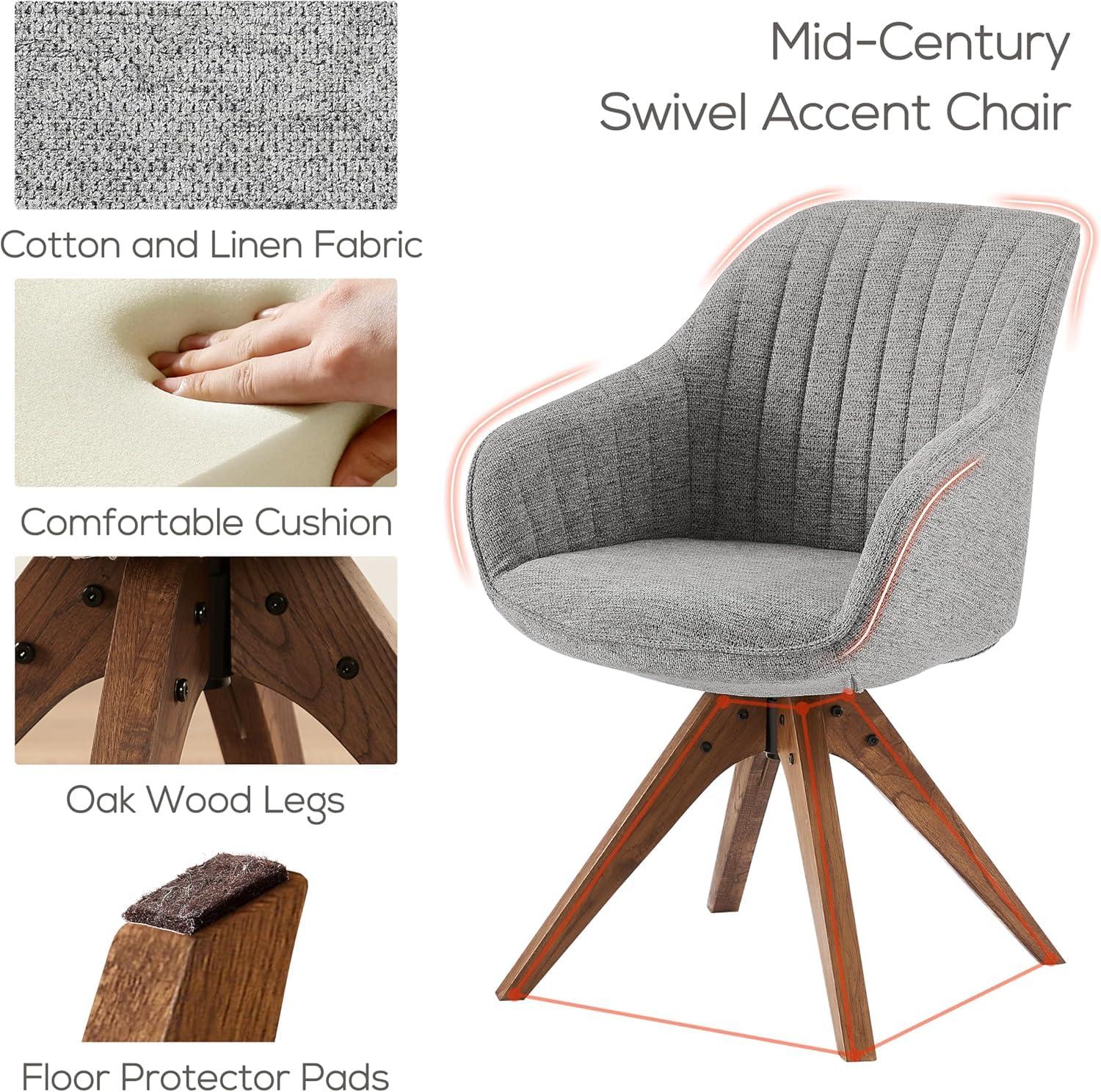 Art Leon Desk Chair - Mid Century Modern Office Chair No Wheels, Swivel Accent Chair with Oak Wood Legs, Fabric Upholstered Arm Chair, Blue