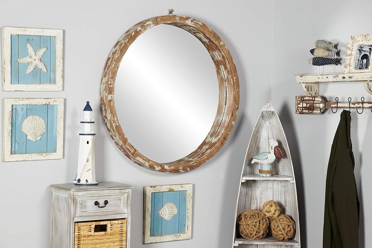 Olivia & May Vintage Wall Mirror Brown: Round Wood Frame, No Assembly, Spot Clean, 39.5" Diameter