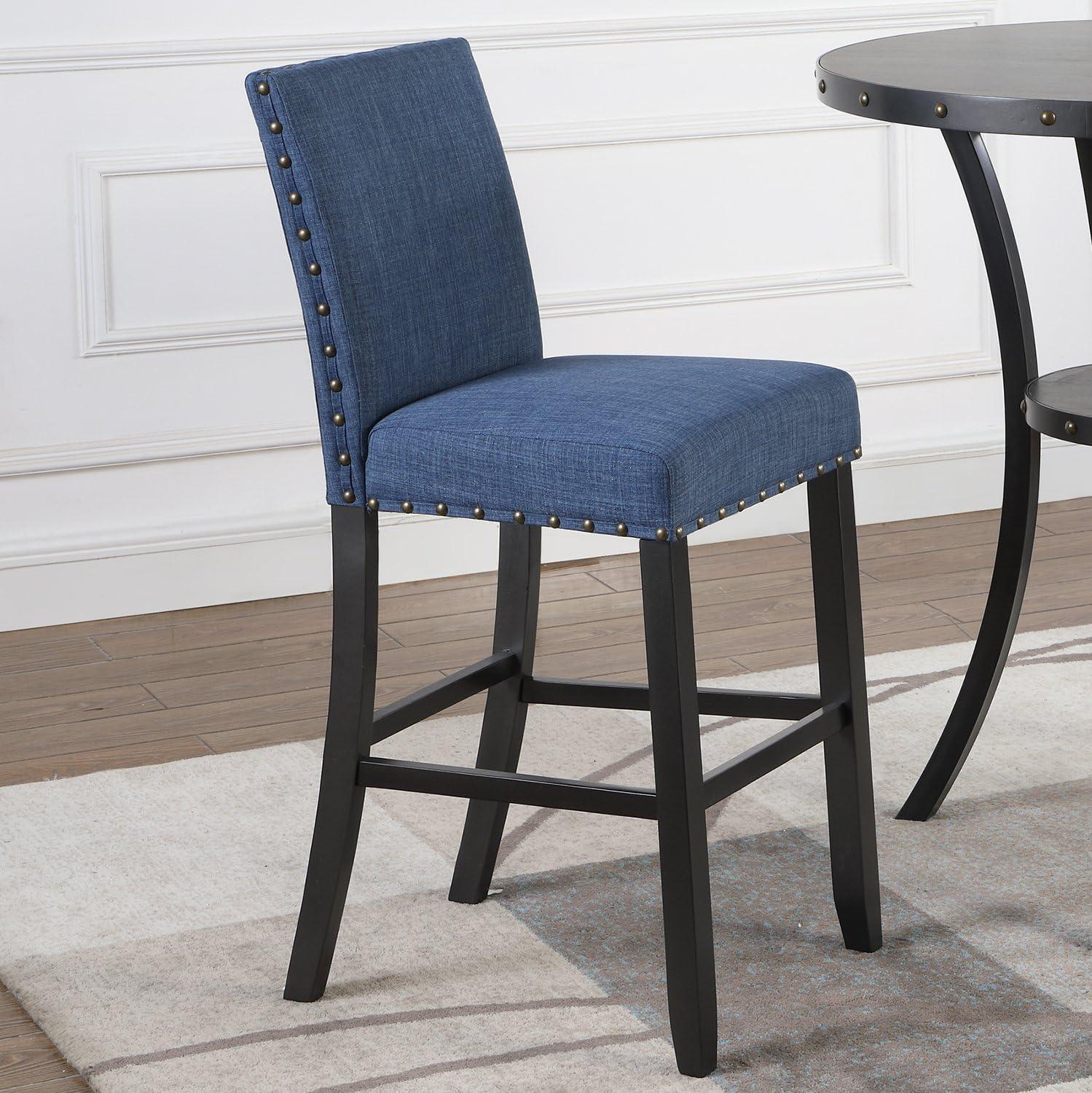 Roundhill Furniture Biony 36" Round Bistro Set with 2 Pub-Chairs in Espresso/Blue