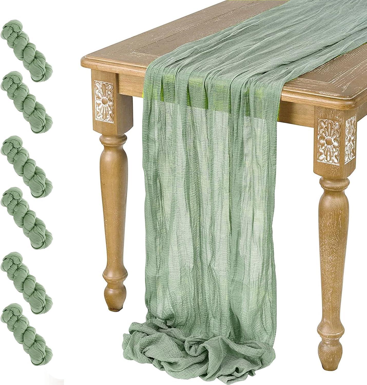 Mint Green Cheesecloth Table Runner 6 Pack 35" Boho Gauze Runner 120 inches Long Tablecloth Runner Rustic Sheer Fabric Bulk for Baby Shower Wedding Bridal Birthday Party Table Decorations