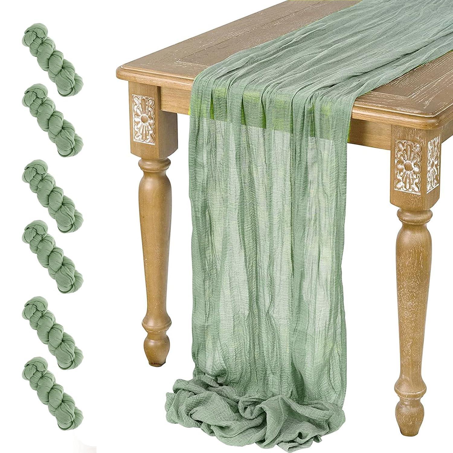 Mint Green Cheesecloth Table Runner 6 Pack 35" Boho Gauze Runner 120 inches Long Tablecloth Runner Rustic Sheer Fabric Bulk for Baby Shower Wedding Bridal Birthday Party Table Decorations