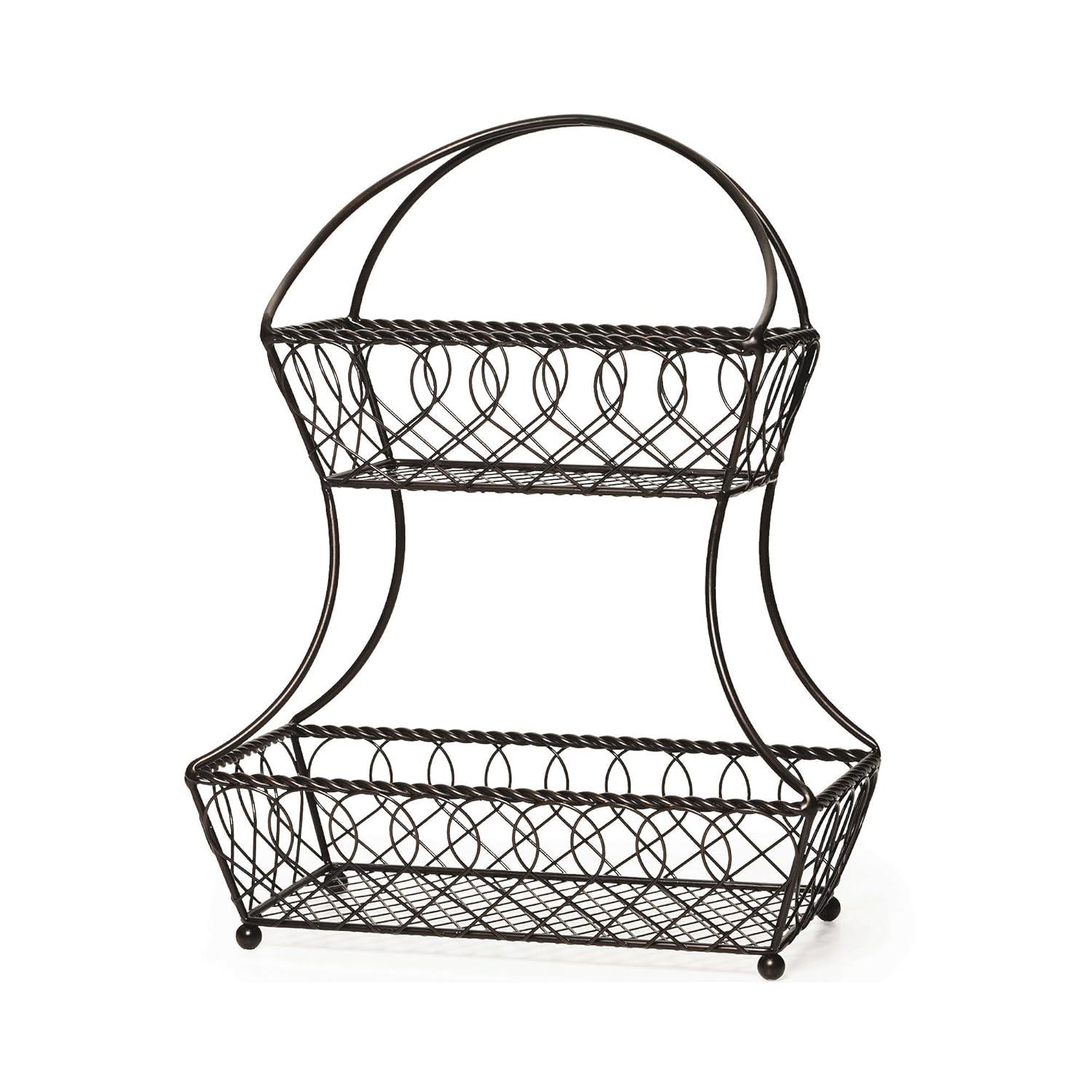 Gourmet Basics by Mikasa Gourmet Basics by Mikasa Loop and Lattice 2-Tier Flatback Metal Fruit Basket, Antique Black