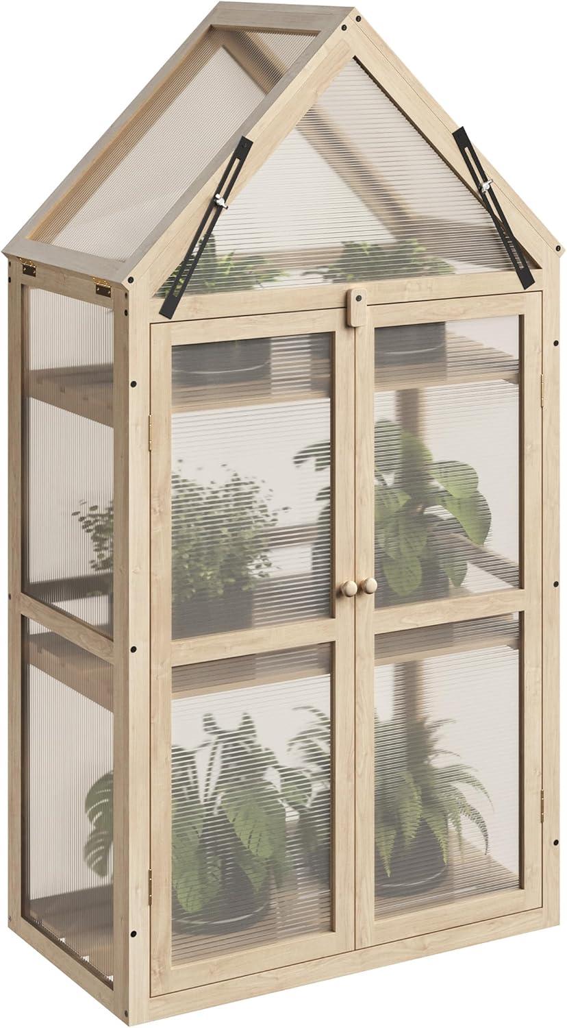 Home-Complete Wood Cold Frame Greenhouse with Adjustable Shelves